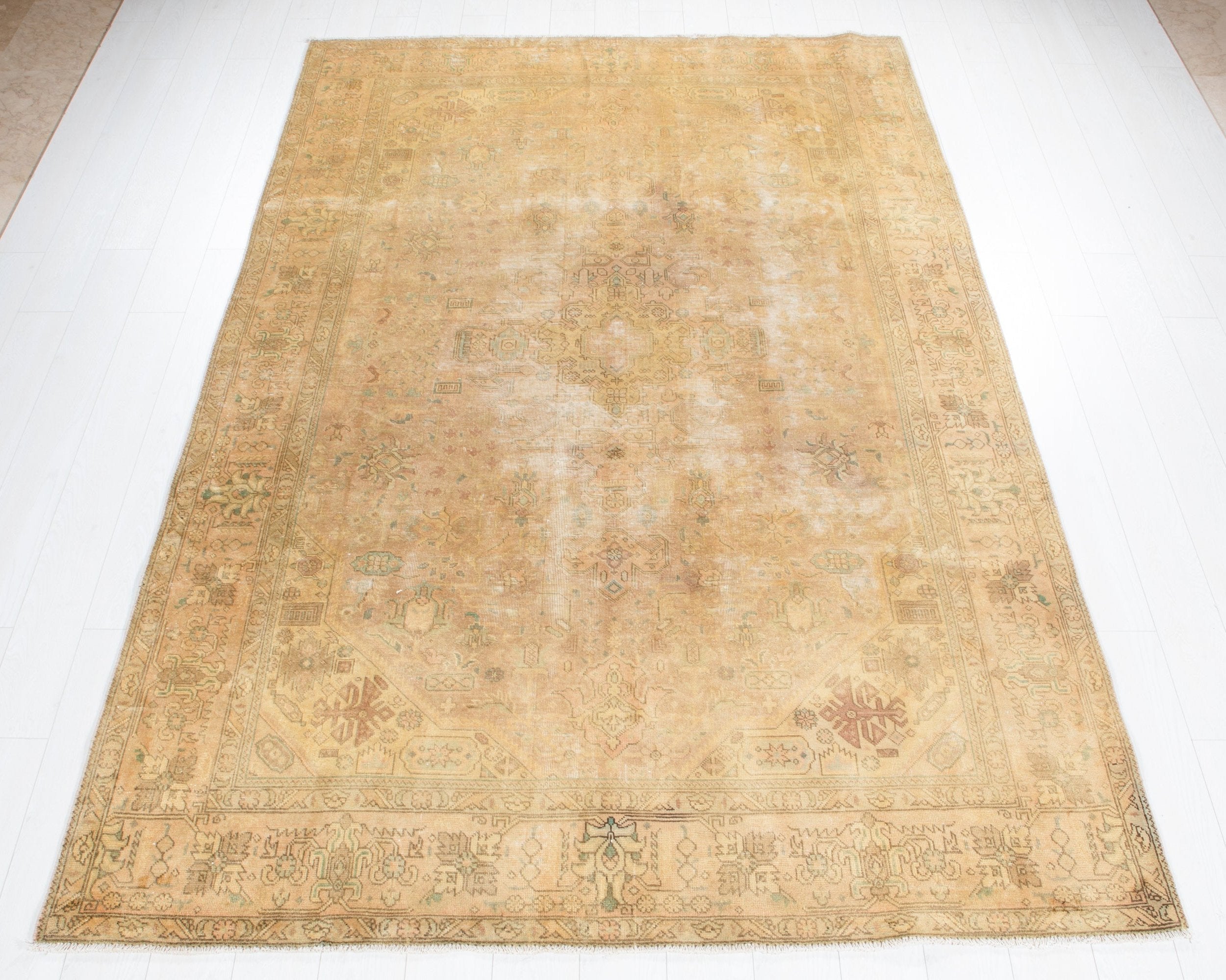 Hand-Knotted Vintage Large Wool Area Rug Faded – 9' 8" x 6' 4" (294 x 194 cm) - Yasi & Fara
