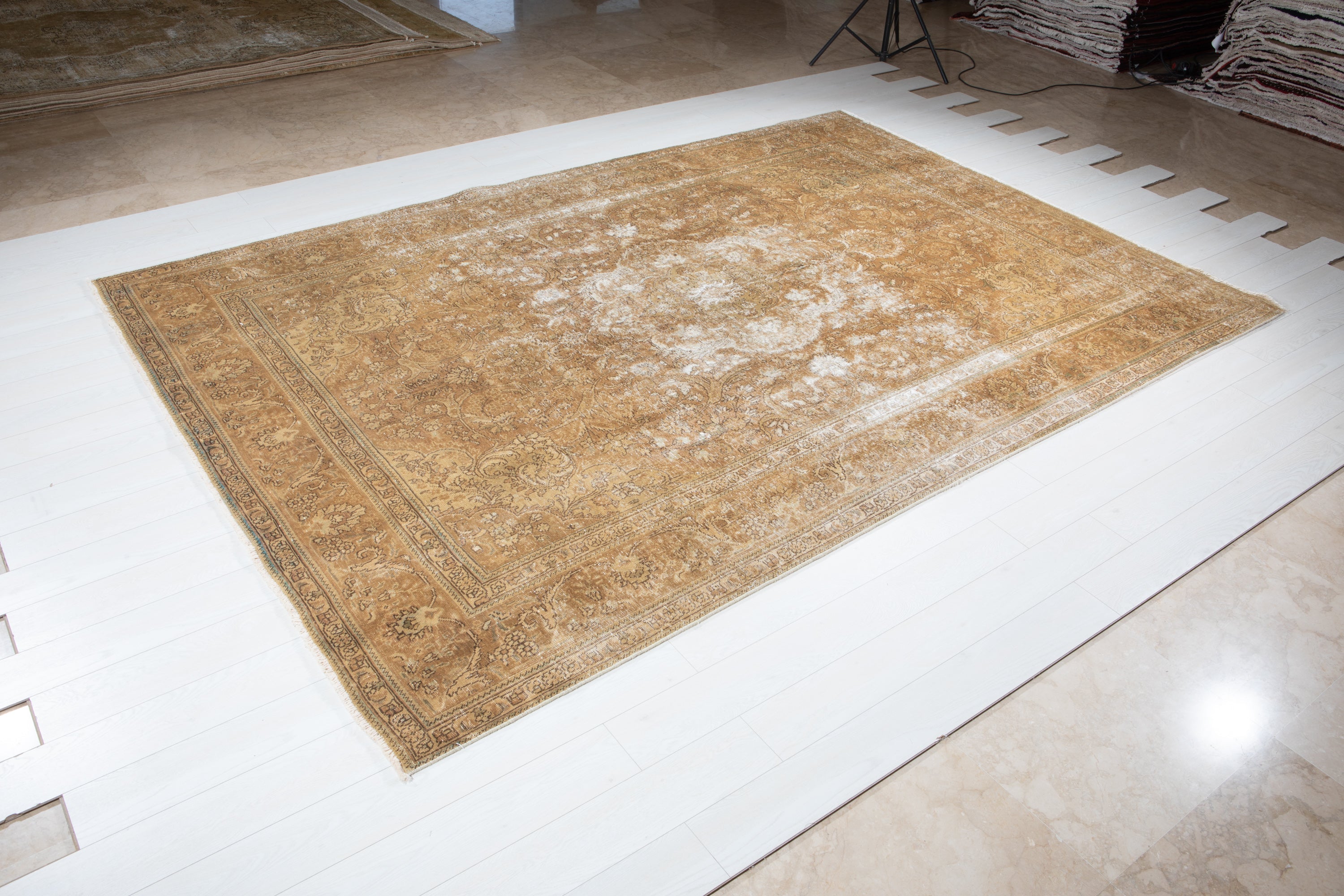 Hand-Knotted Vintage Large Wool Area Rug Faded – 11' 5" x 7' 10" (349 x 240 cm) - Yasi & Fara