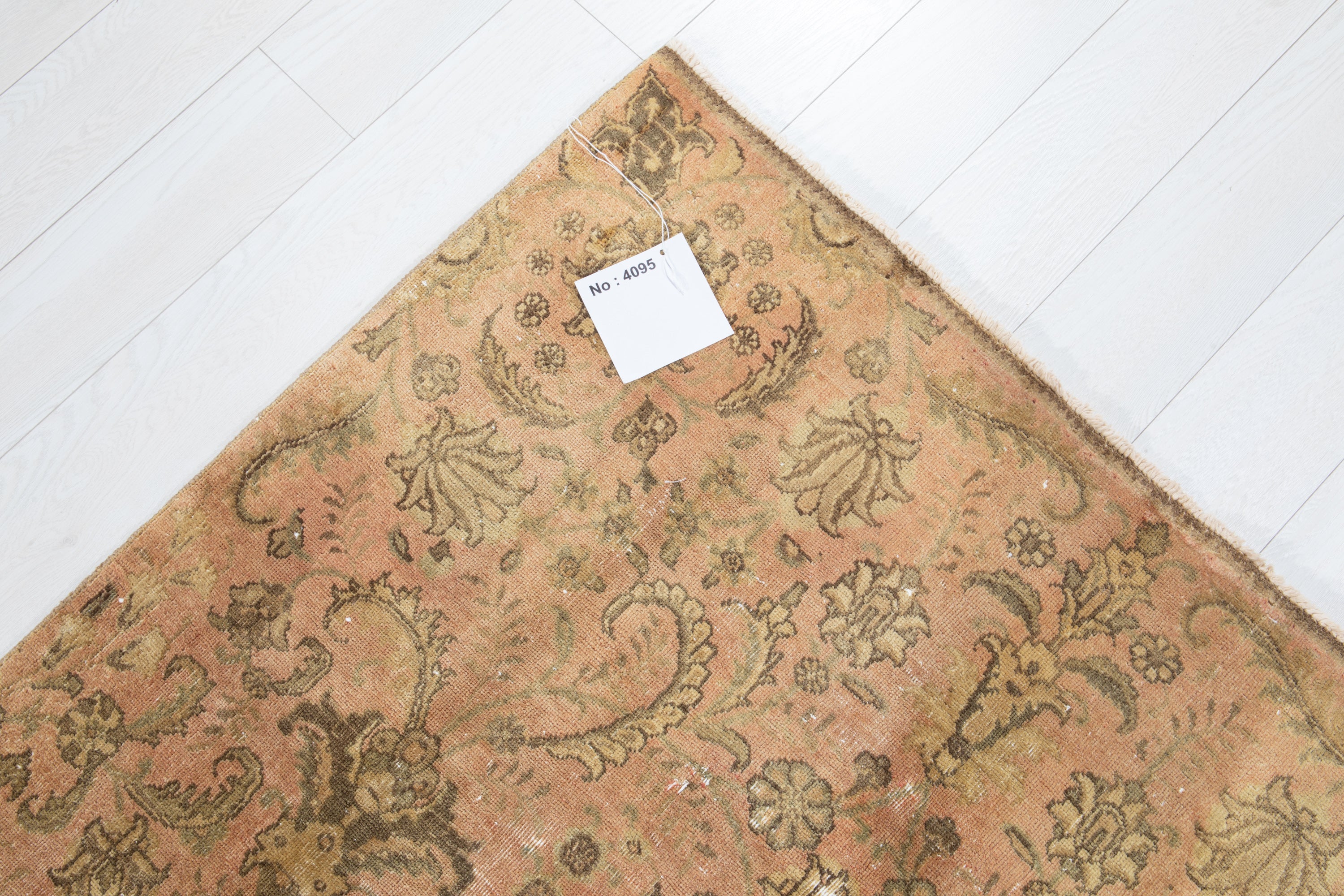 Antique Distressed Tabriz Floral Wool Rug, Faded Peach, 4x8 – 8' 0" x 4' 4" (245 x 133 cm)