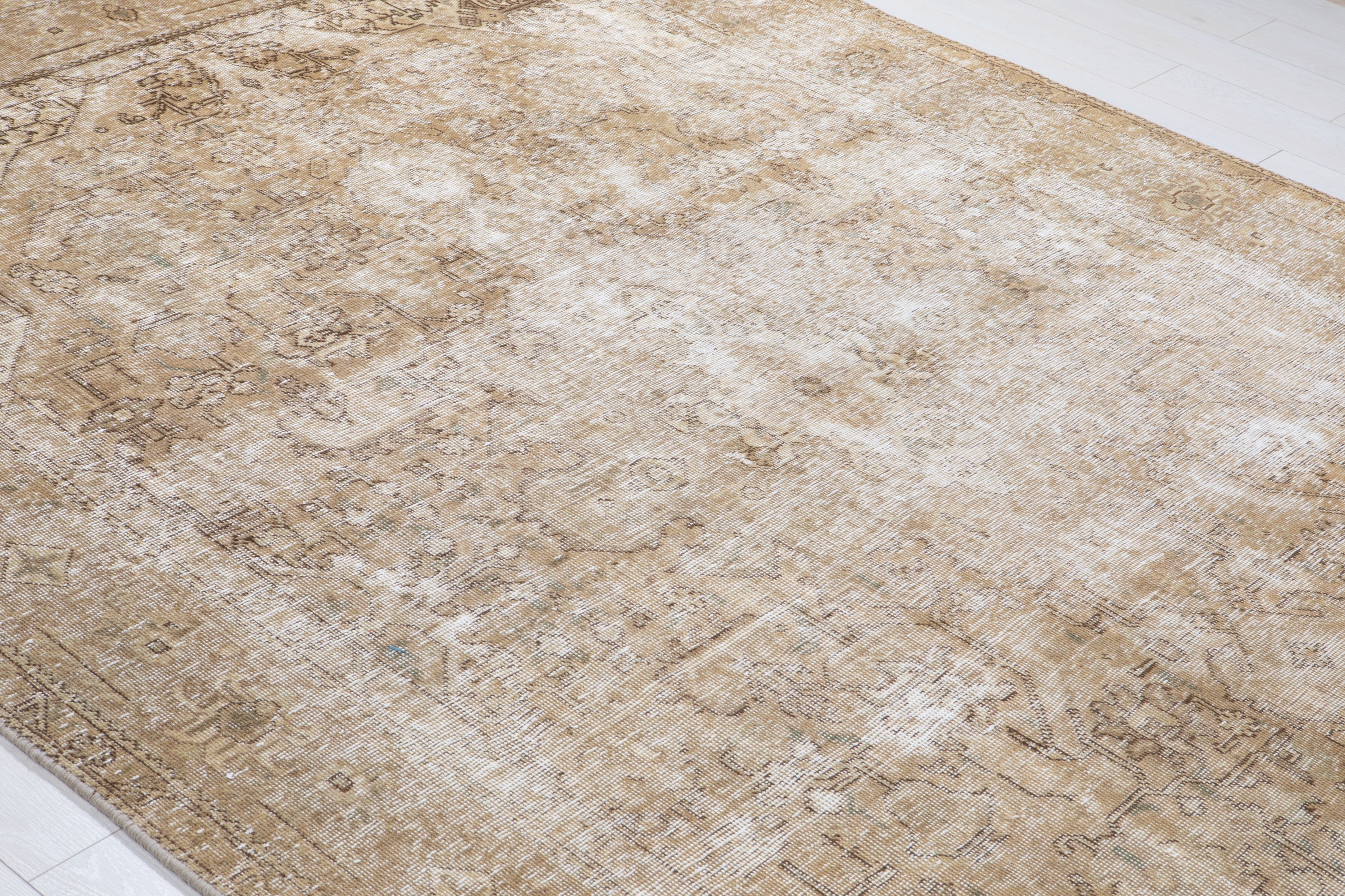 Hand-Knotted Vintage Large Wool Area Rug Faded – 9' 5" x 6' 6" (287 x 199 cm) - Yasi & Fara