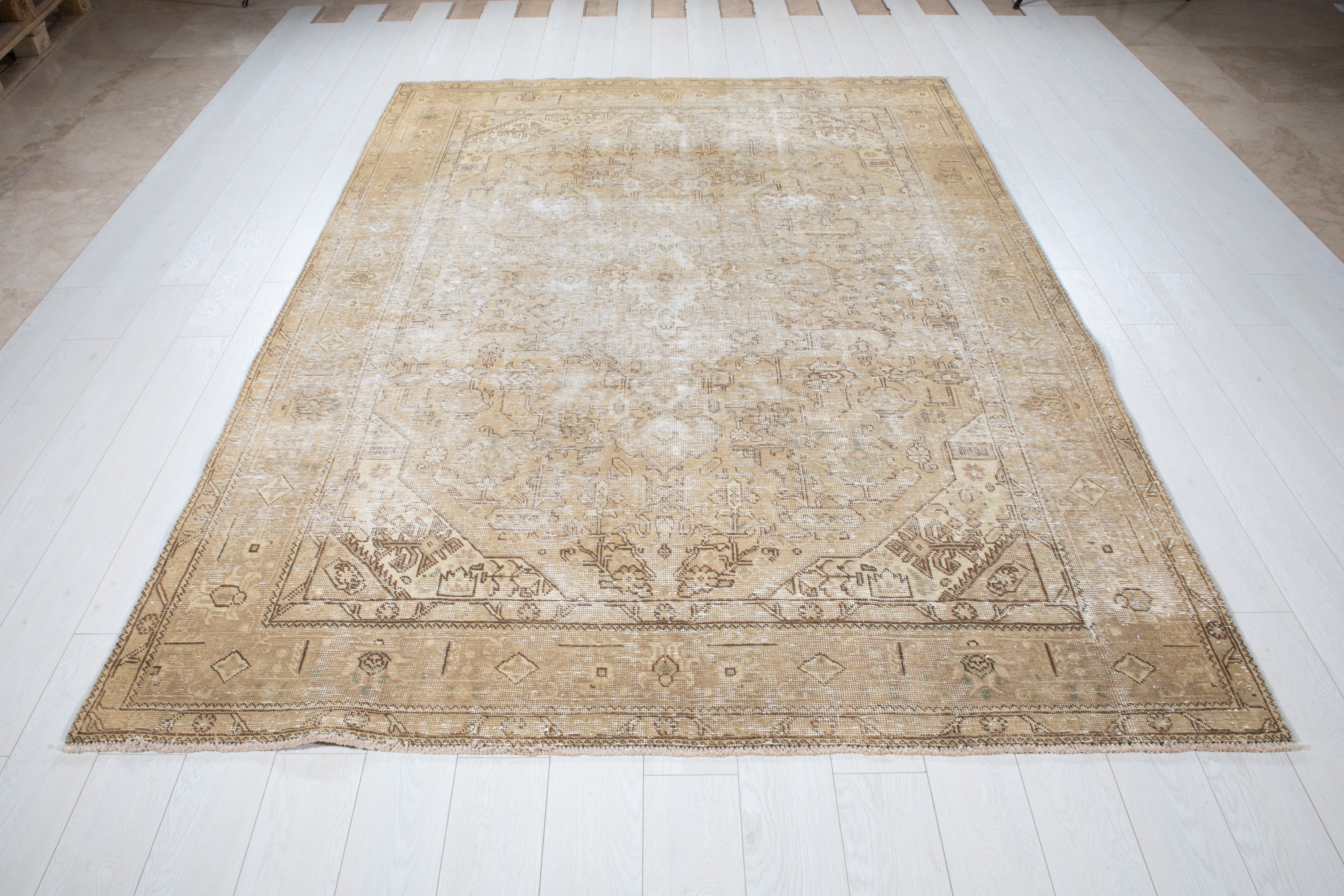 Hand-Knotted Vintage Large Wool Area Rug Faded – 9' 5" x 6' 6" (287 x 199 cm) - Yasi & Fara