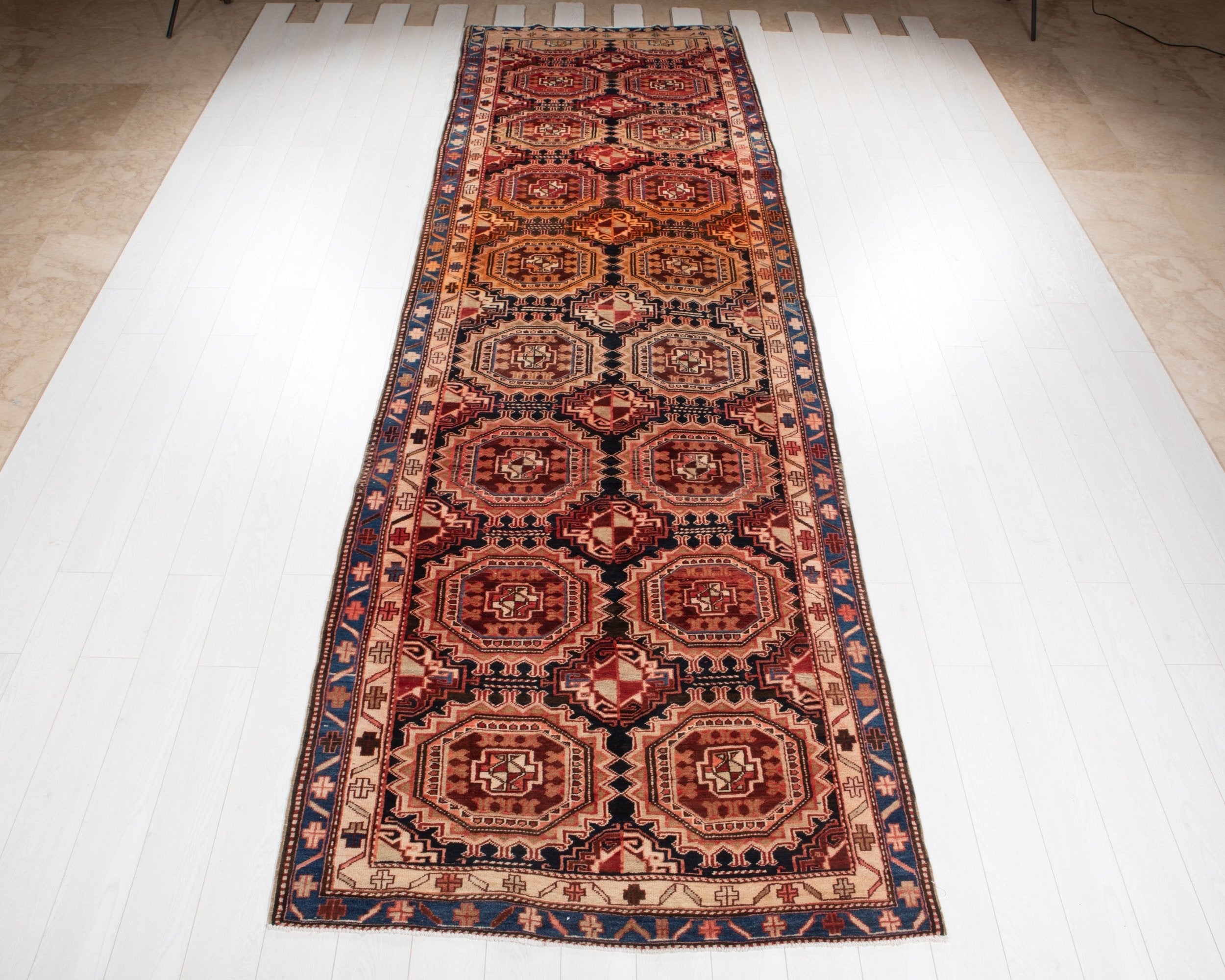Hand-Knotted Vintage Wool Runner Rug – 14' x 4' 4" (427 x 133 cm) - Yasi & Fara