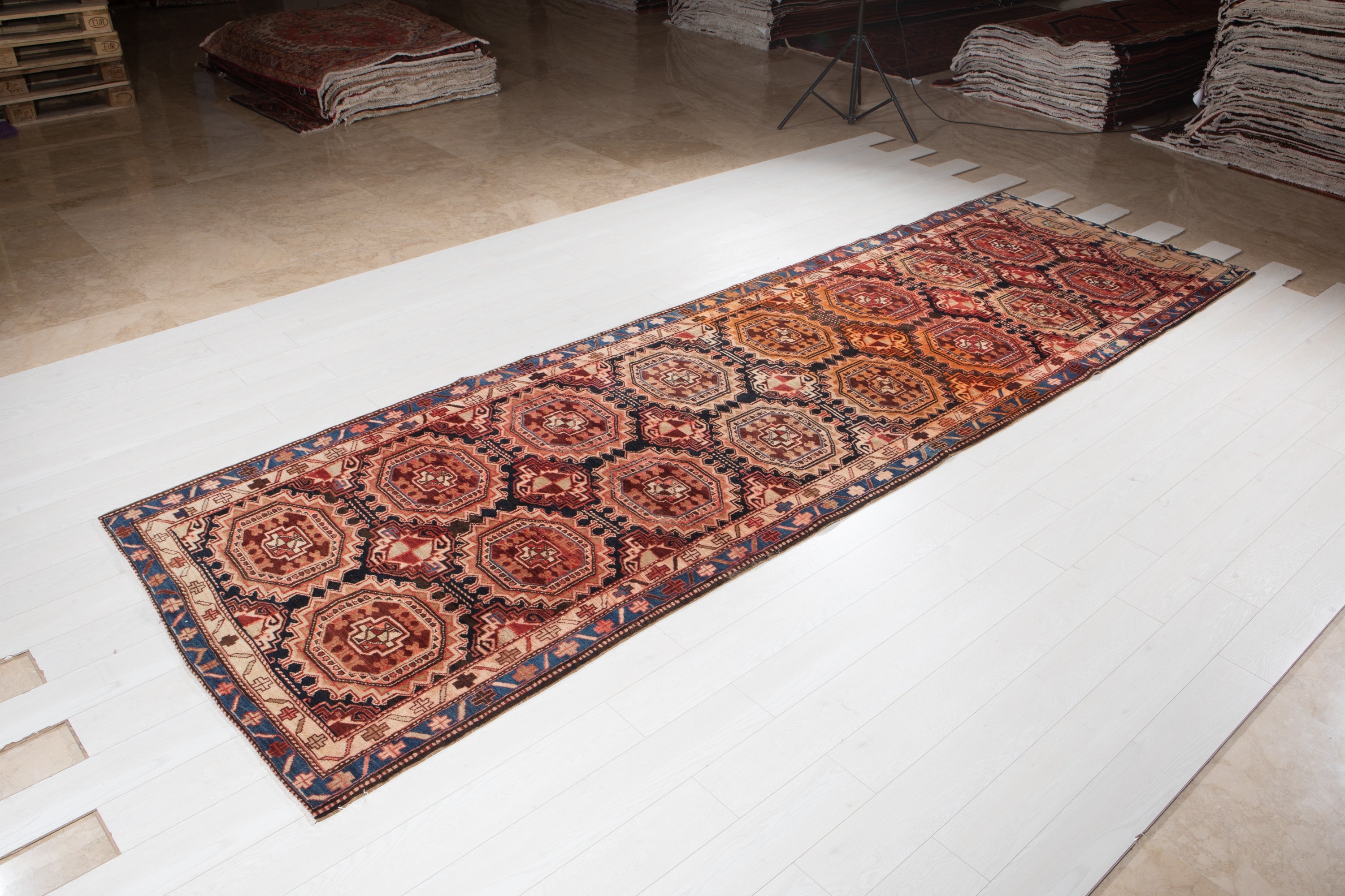 Hand-Knotted Vintage Wool Runner Rug – 14' x 4' 4" (427 x 133 cm) - Yasi & Fara