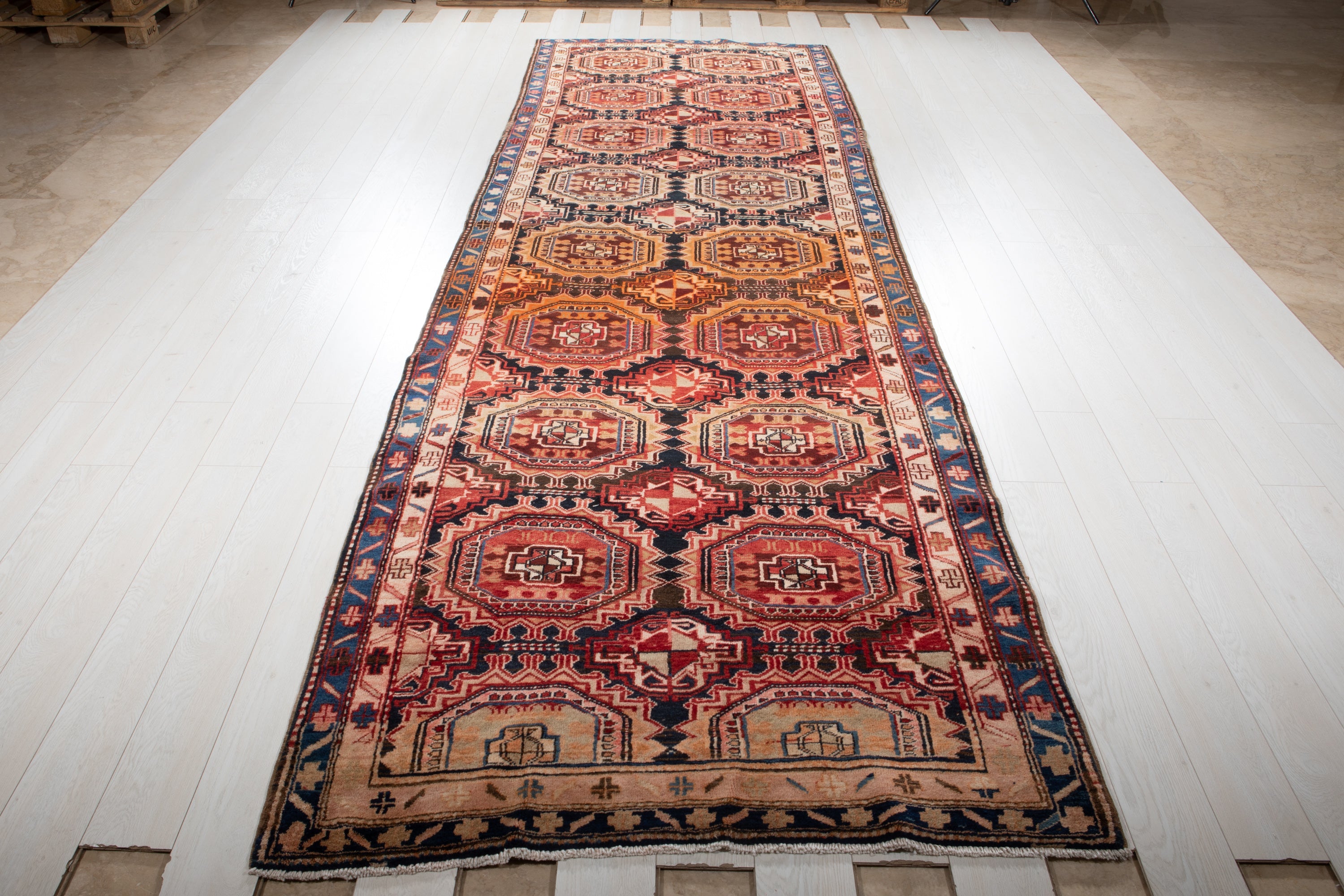 Hand-Knotted Vintage Wool Runner Rug – 14' x 4' 4" (427 x 133 cm) - Yasi & Fara