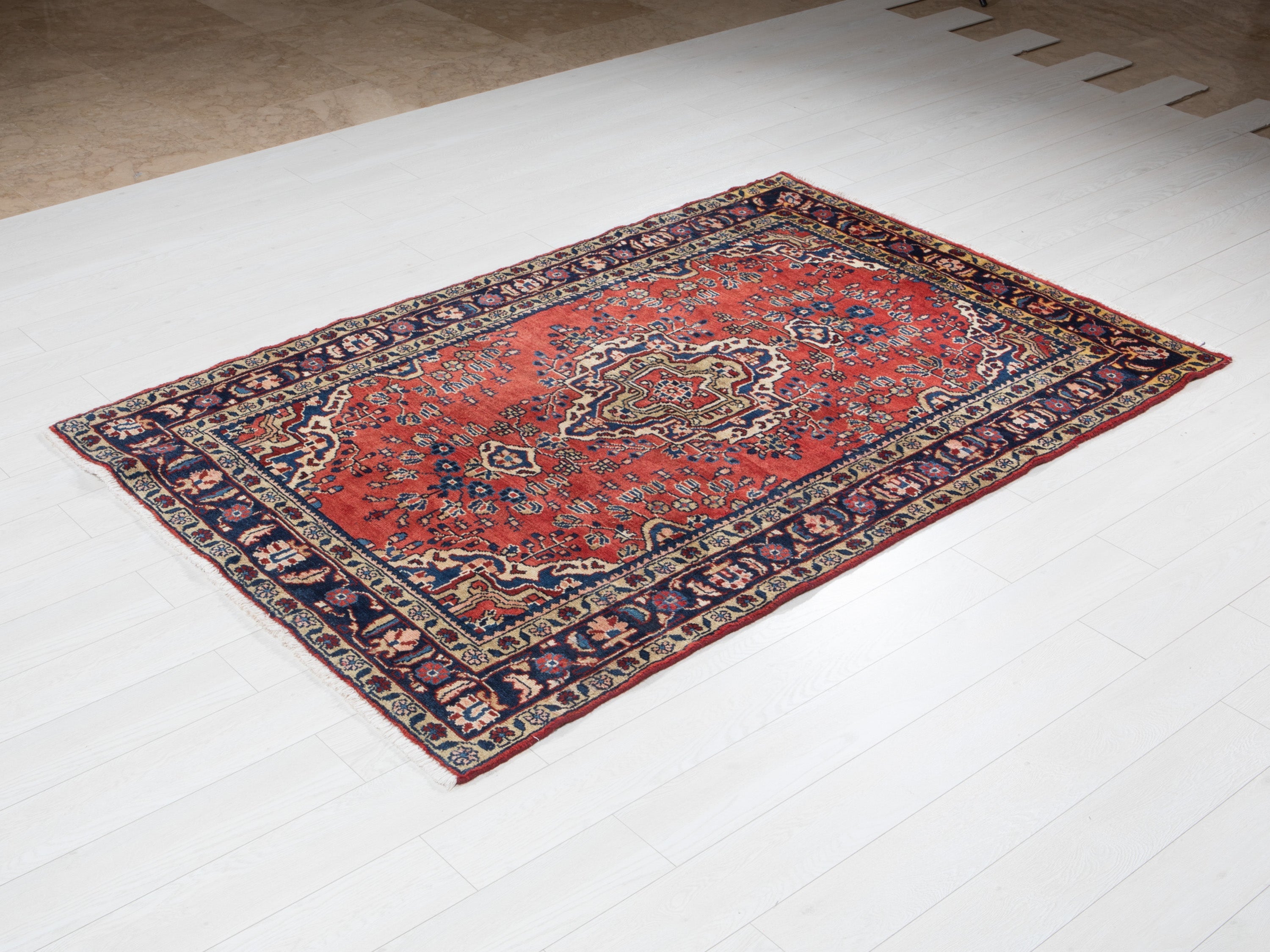 Hand-Knotted Vintage Wool Area Rug – 7' 1" x 4' 6" (217 x 138 cm) - Yasi & Fara