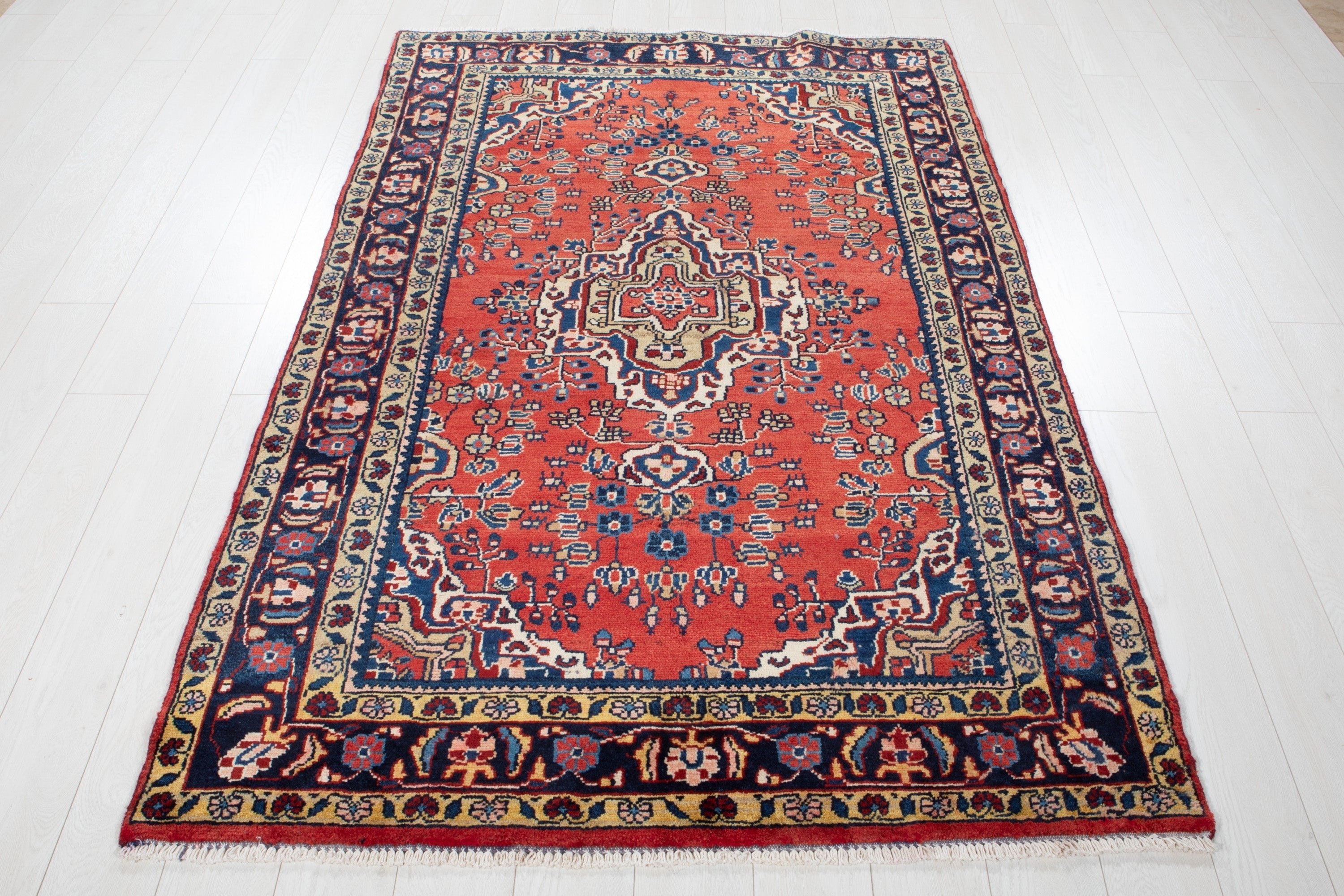 Hand-Knotted Vintage Wool Area Rug – 7' 1" x 4' 6" (217 x 138 cm) - Yasi & Fara