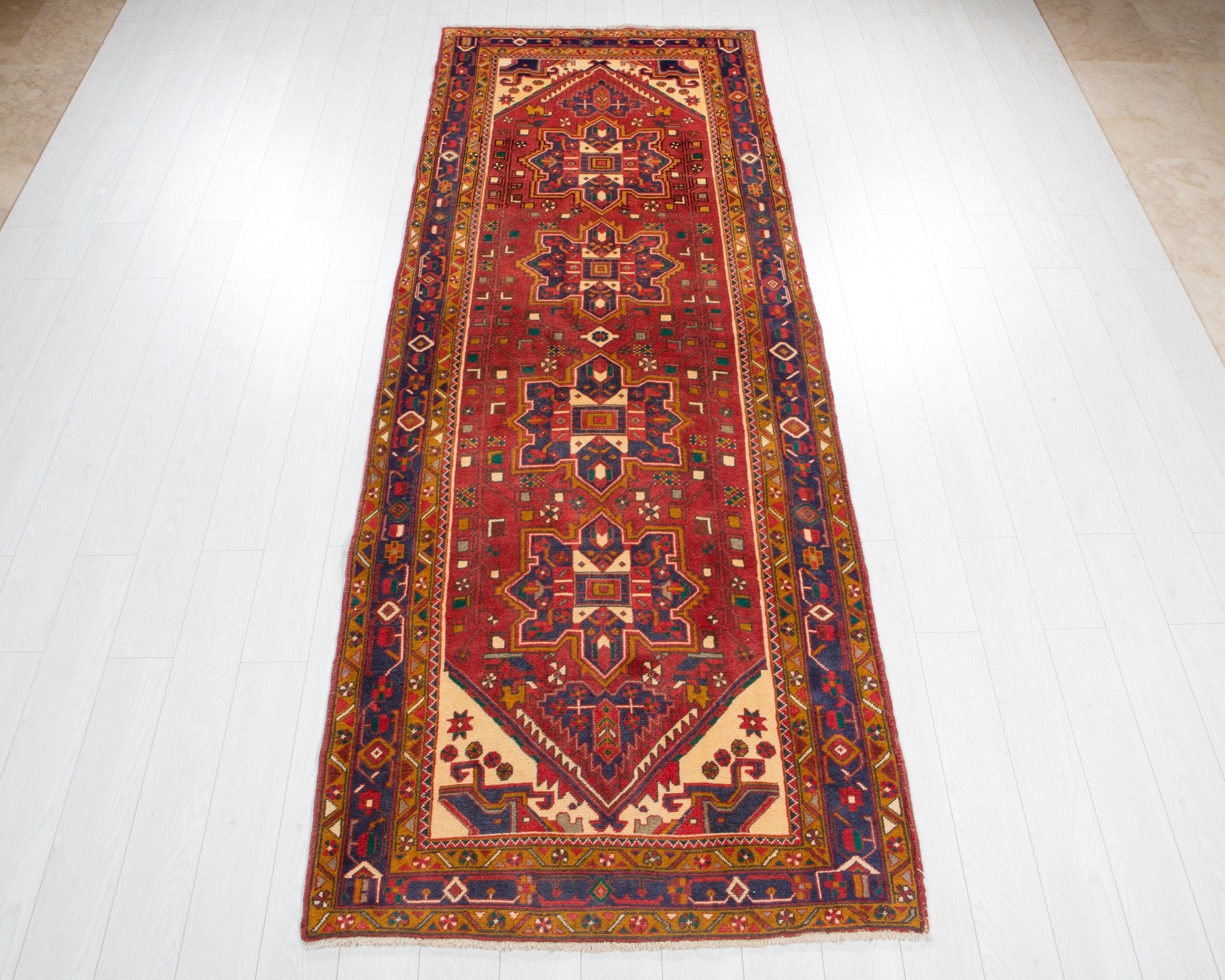 Hand-Knotted Vintage Wool Runner Rug – 10' 5" x 3' 10" (318 x 117 cm) - Yasi & Fara