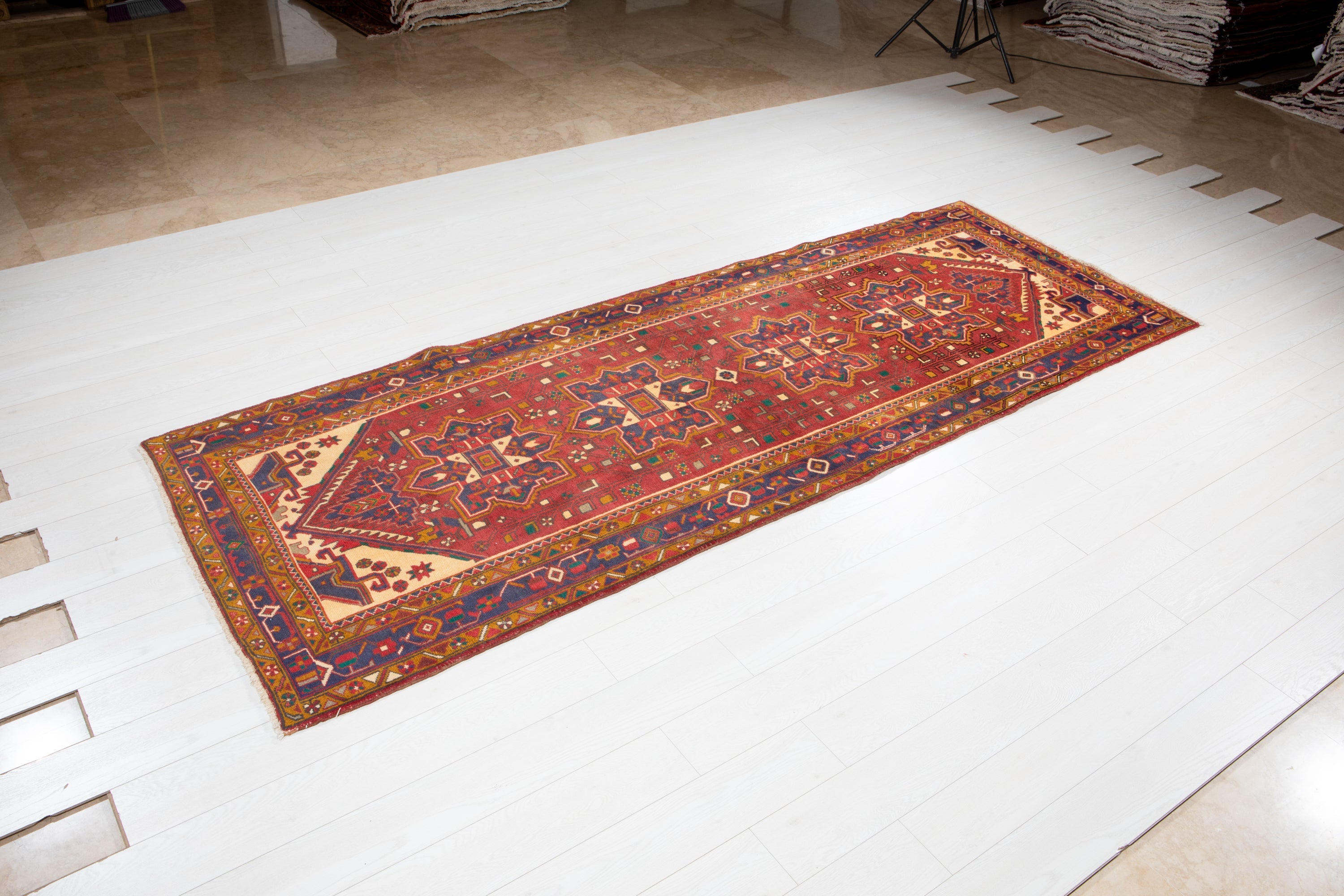 Hand-Knotted Vintage Wool Runner Rug – 10' 5" x 3' 10" (318 x 117 cm) - Yasi & Fara