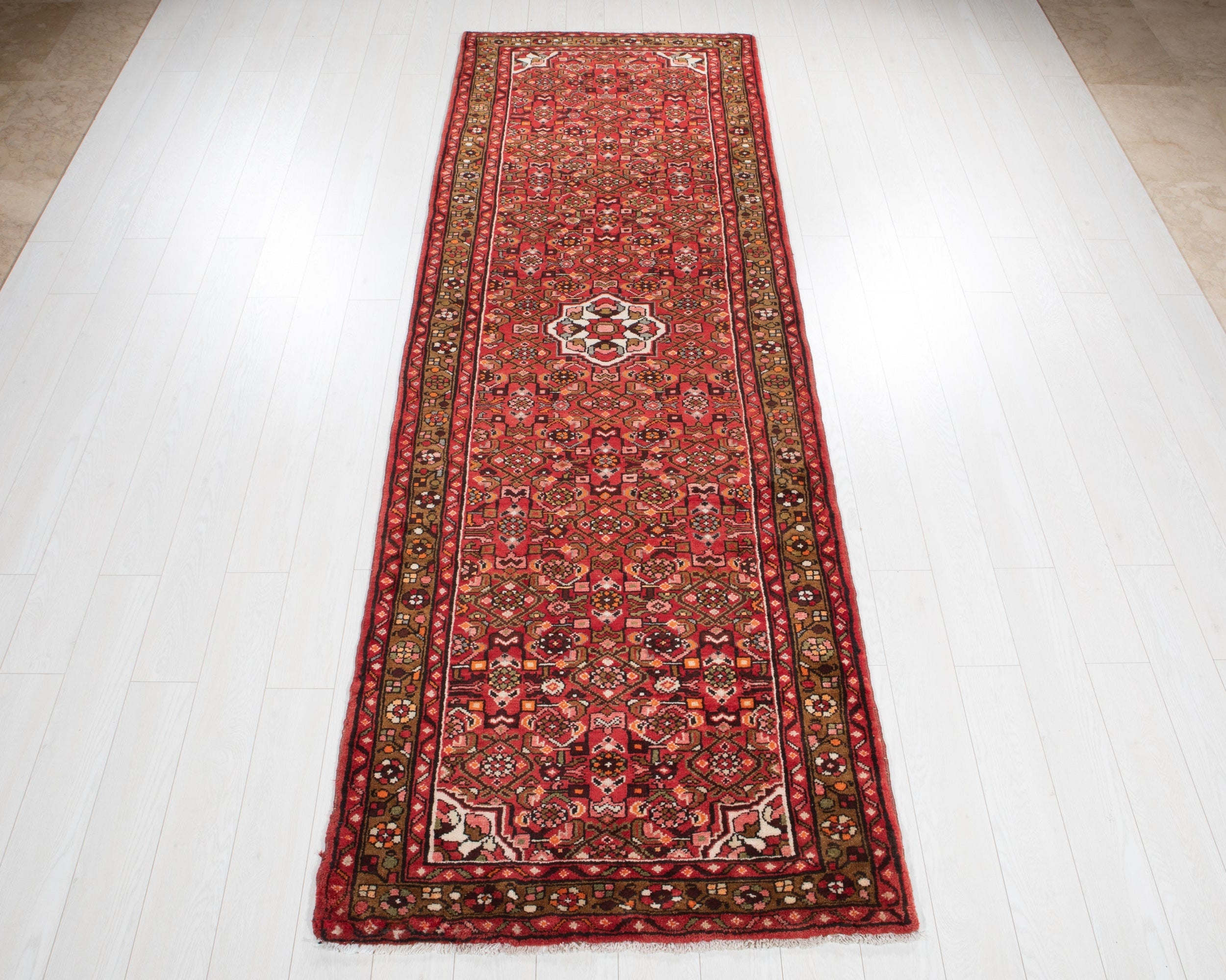 Hand-Knotted Vintage Wool Area Rug – 10' 7" x 3' 7" (323 x 109 cm) - Yasi & Fara