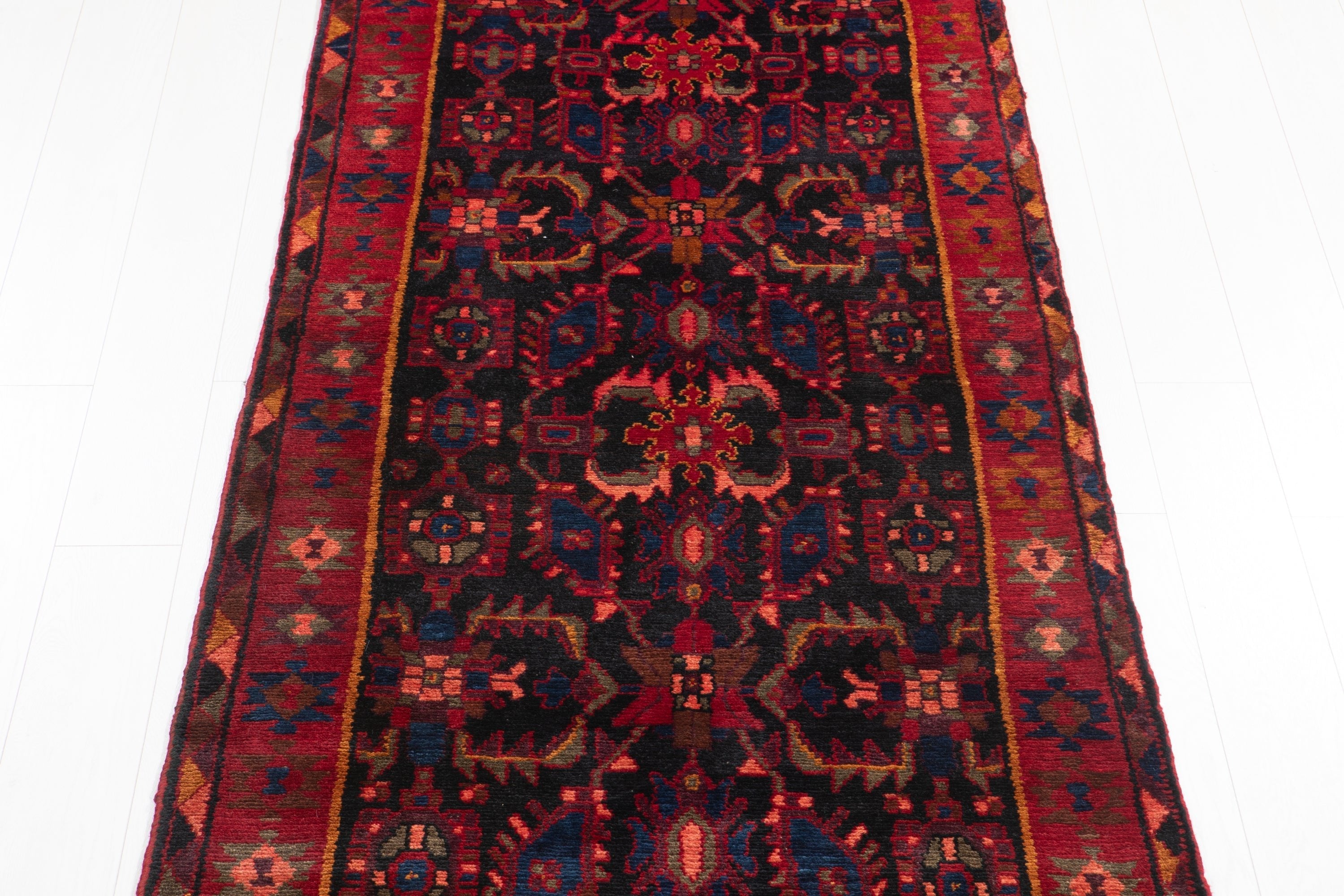 Hand-Knotted Vintage Wool Runner Rug – 13' 10" x 3' 5" (421 x 104 cm) - Yasi & Fara