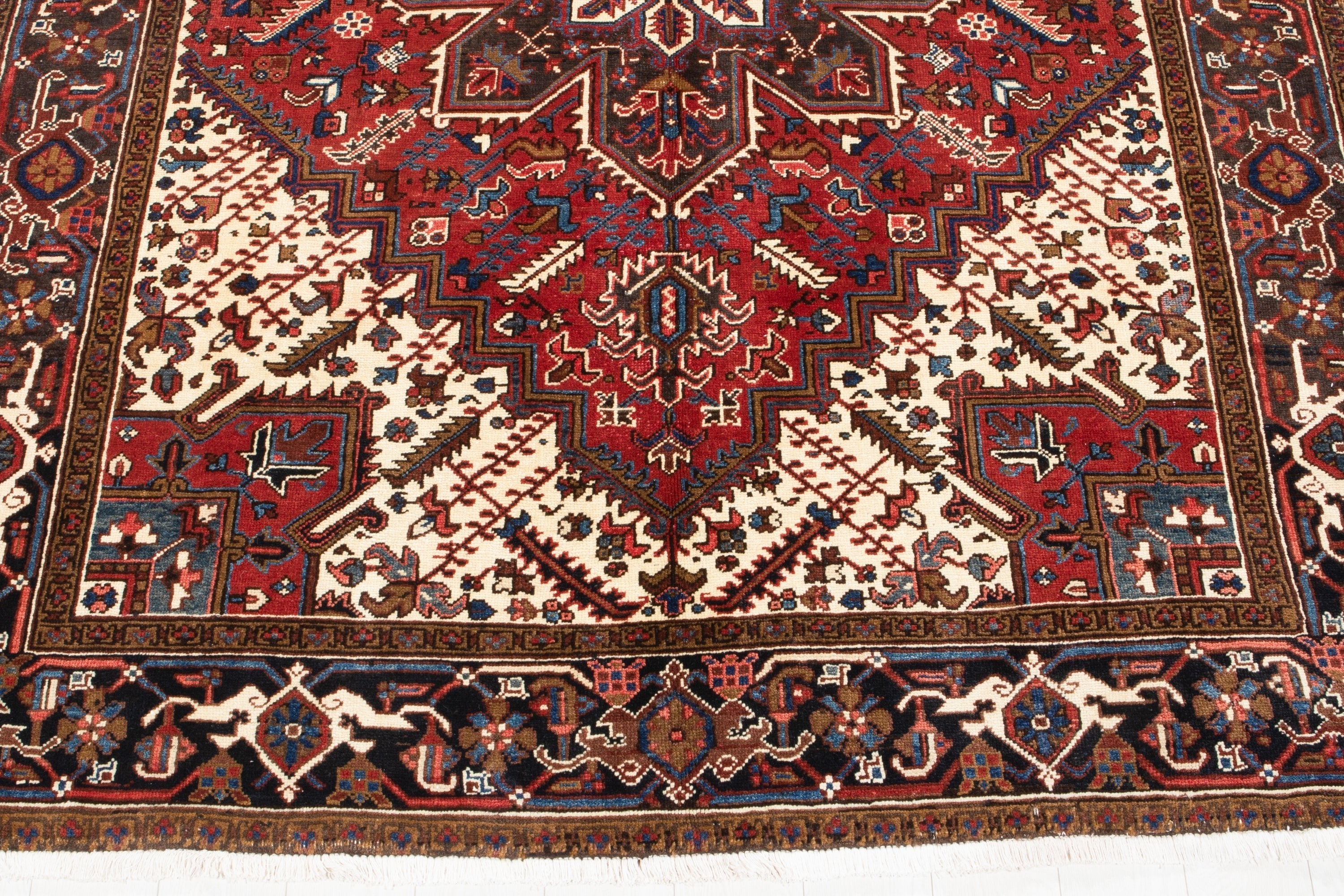 Hand-Knotted Vintage Wool Large Area Rug – 9' x 6' 9" (273 x 207 cm) - Yasi & Fara