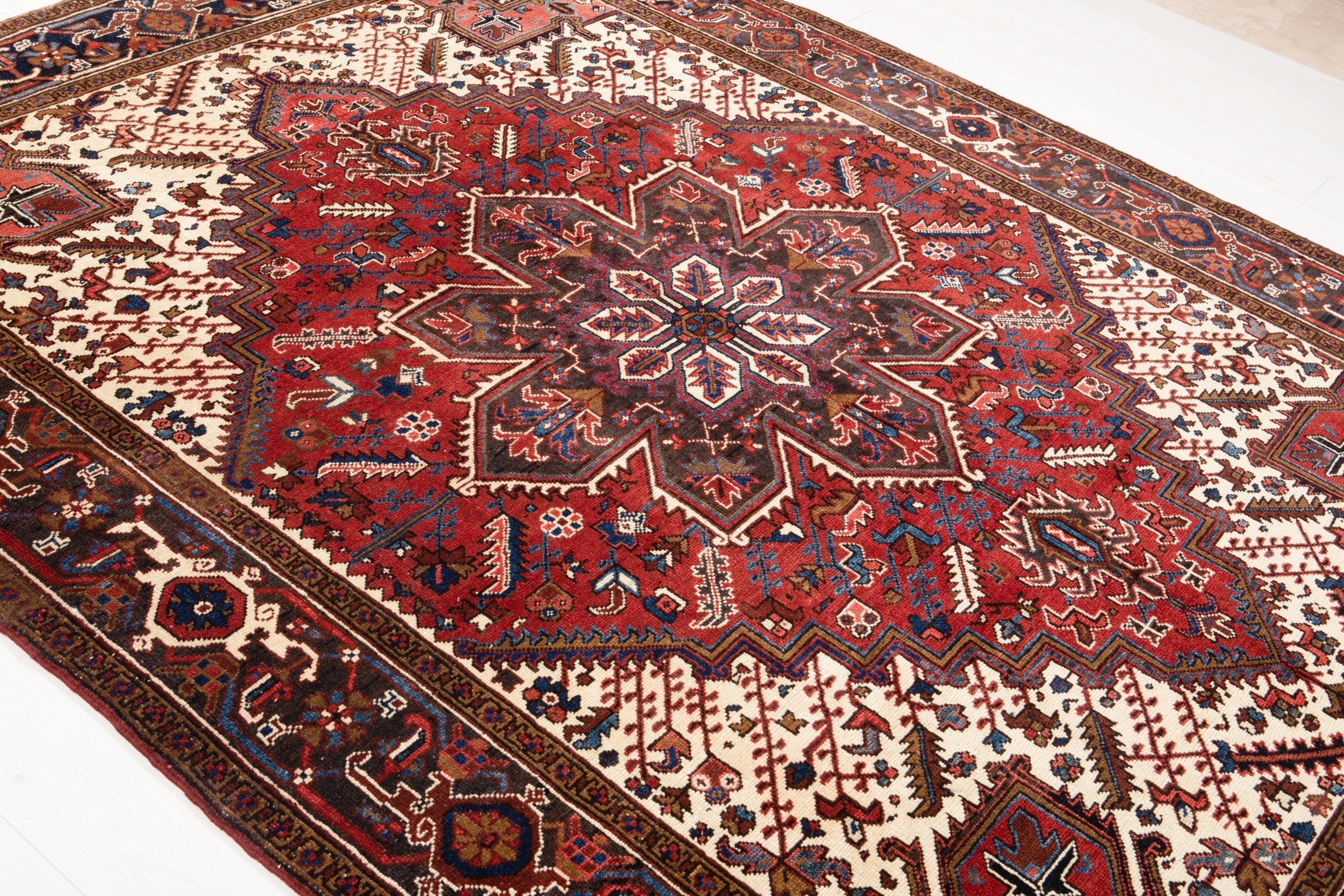 Hand-Knotted Vintage Wool Large Area Rug – 9' x 6' 9" (273 x 207 cm) - Yasi & Fara