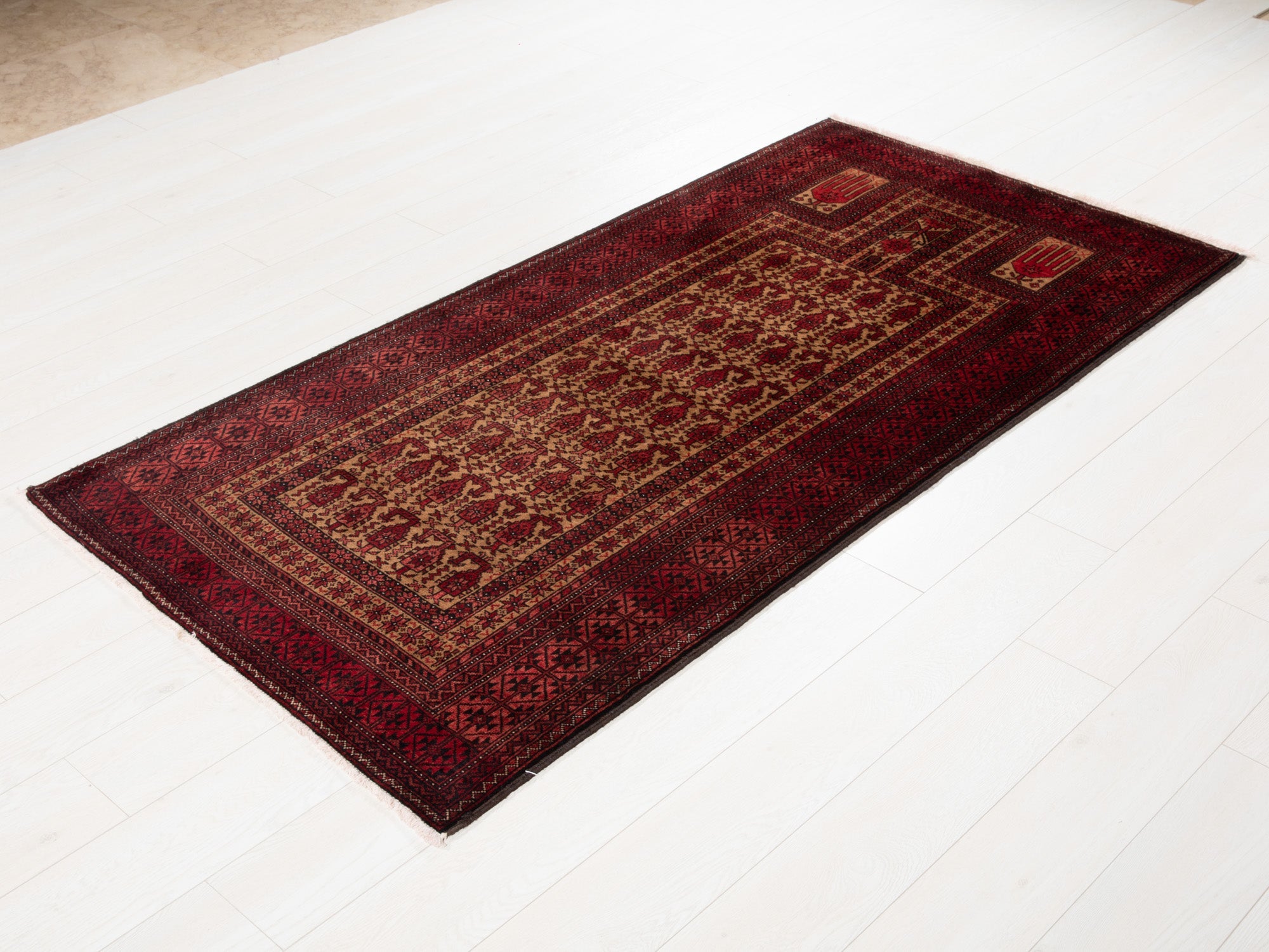 Hand-Knotted Vintage Prayer Wool Area Rug – 6' 4" x 3' 2" (194 x 97 cm) - Yasi & Fara