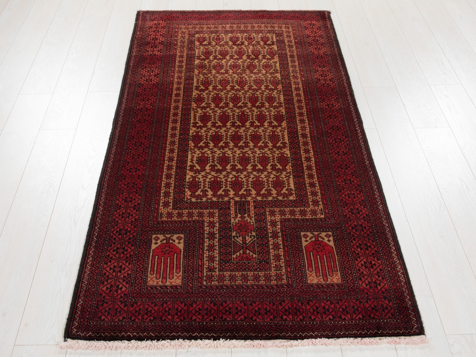 Hand-Knotted Vintage Prayer Wool Area Rug – 6' 4" x 3' 2" (194 x 97 cm) - Yasi & Fara