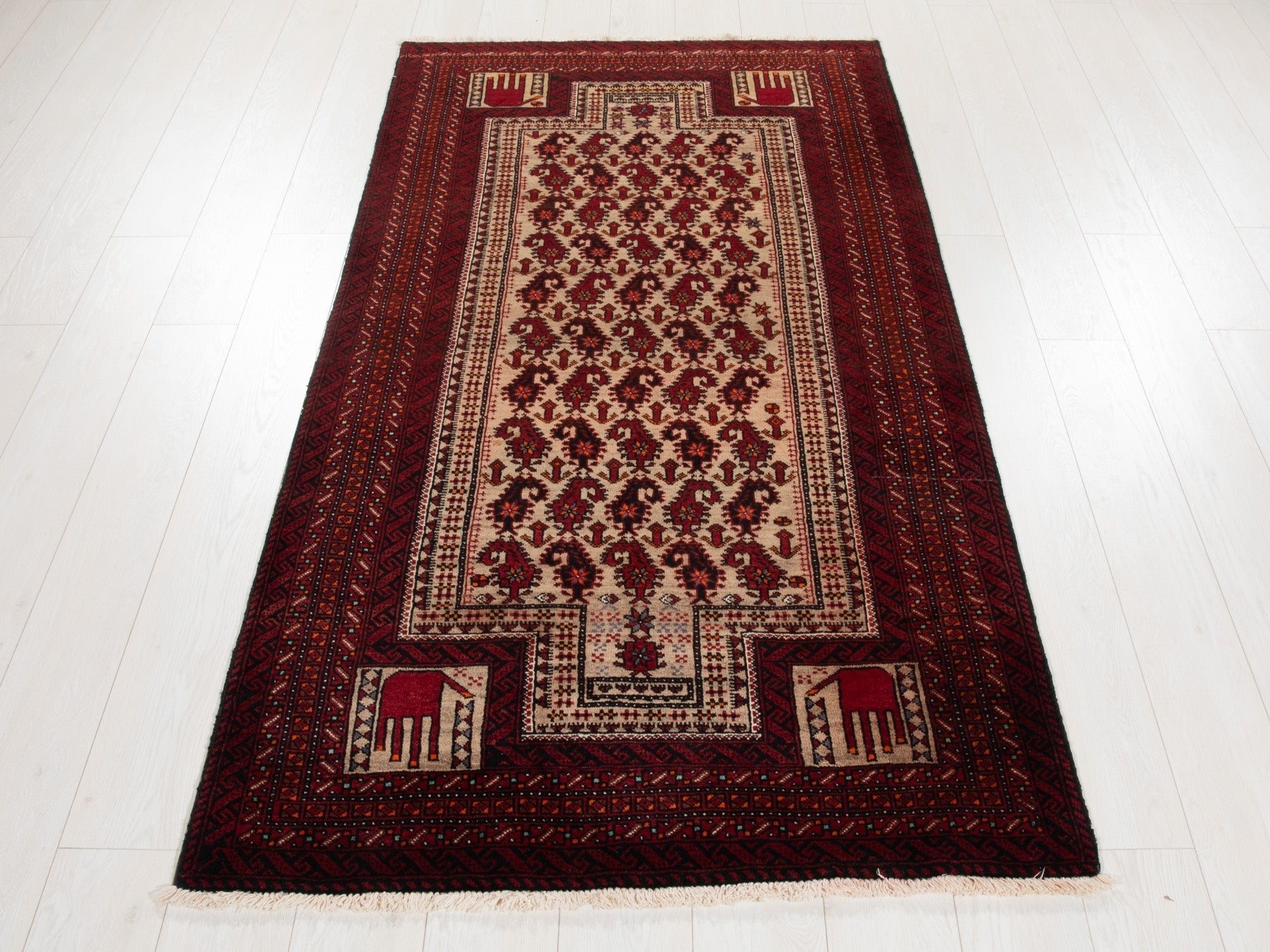 Hand-Knotted Vintage Prayer Wool Area Rug – 6' 6" x 3' 5" (197 x 104 cm) - Yasi & Fara