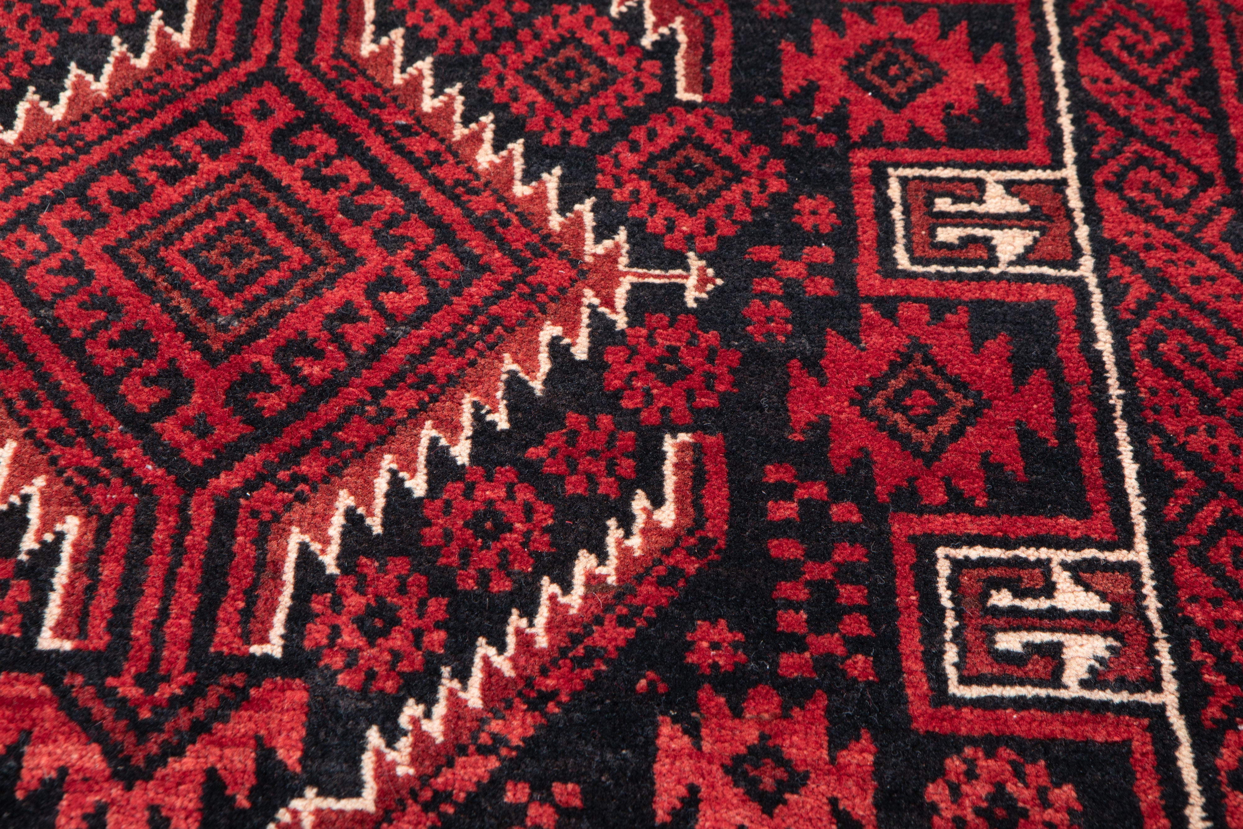 Fine Vintage Baluch Wool Rug, Red & Black, 3x6 – 6' 0" x 3' 1" (182 x 94 cm)