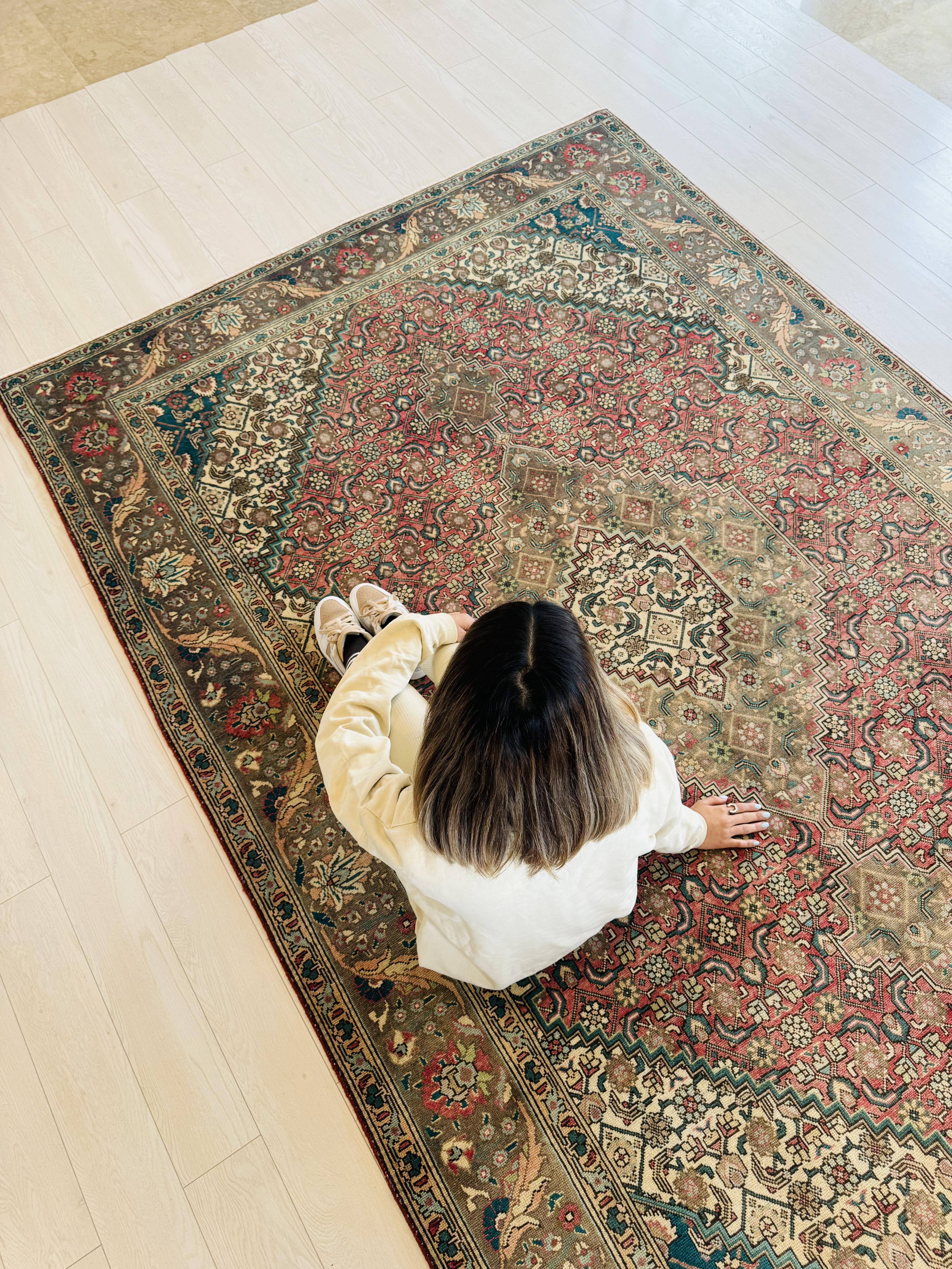 Hand-Knotted Vintage Large Wool Area Rug Faded – 10' 1" x 6' 7" (309 x 201 cm) - Yasi & Fara