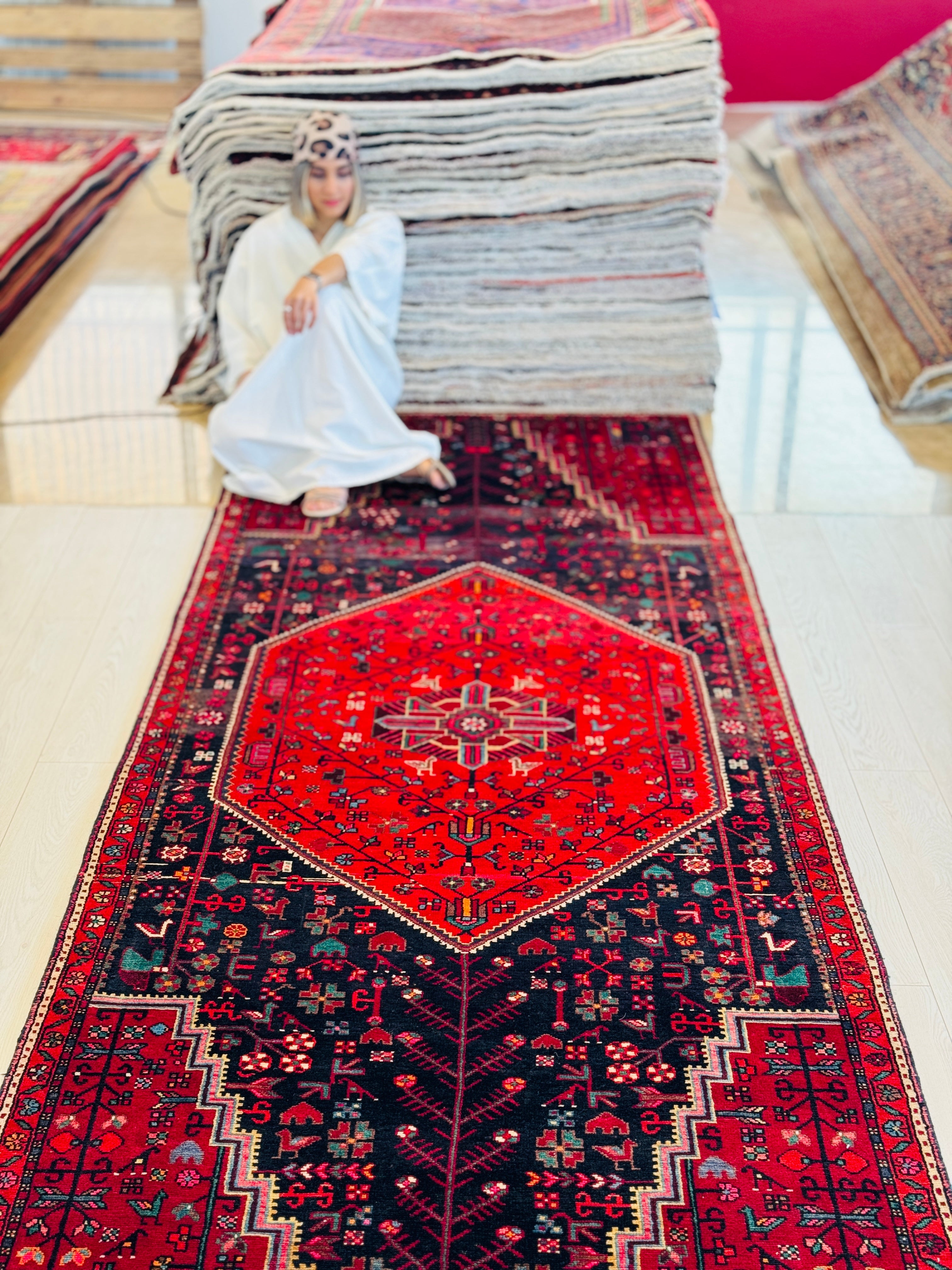 Hand-Knotted Vintage Wool Area Rug – 11' 5" x 4' 3" (349 x 129 cm - Yasi & Fara