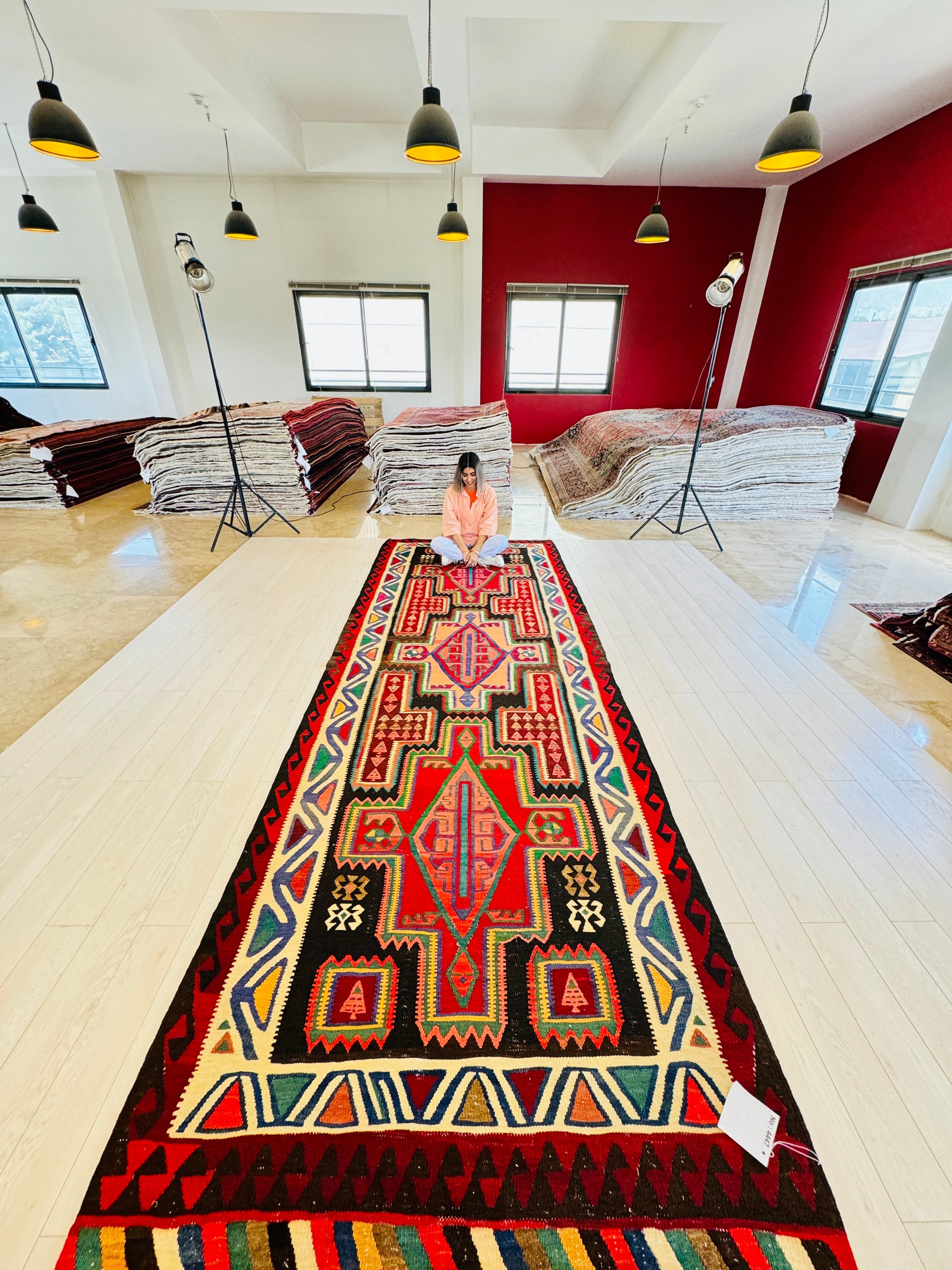 Handwoven Vintage Wool Kilim Rug – 14' x 5' 2" (428 x 158 cm) - Yasi & Fara