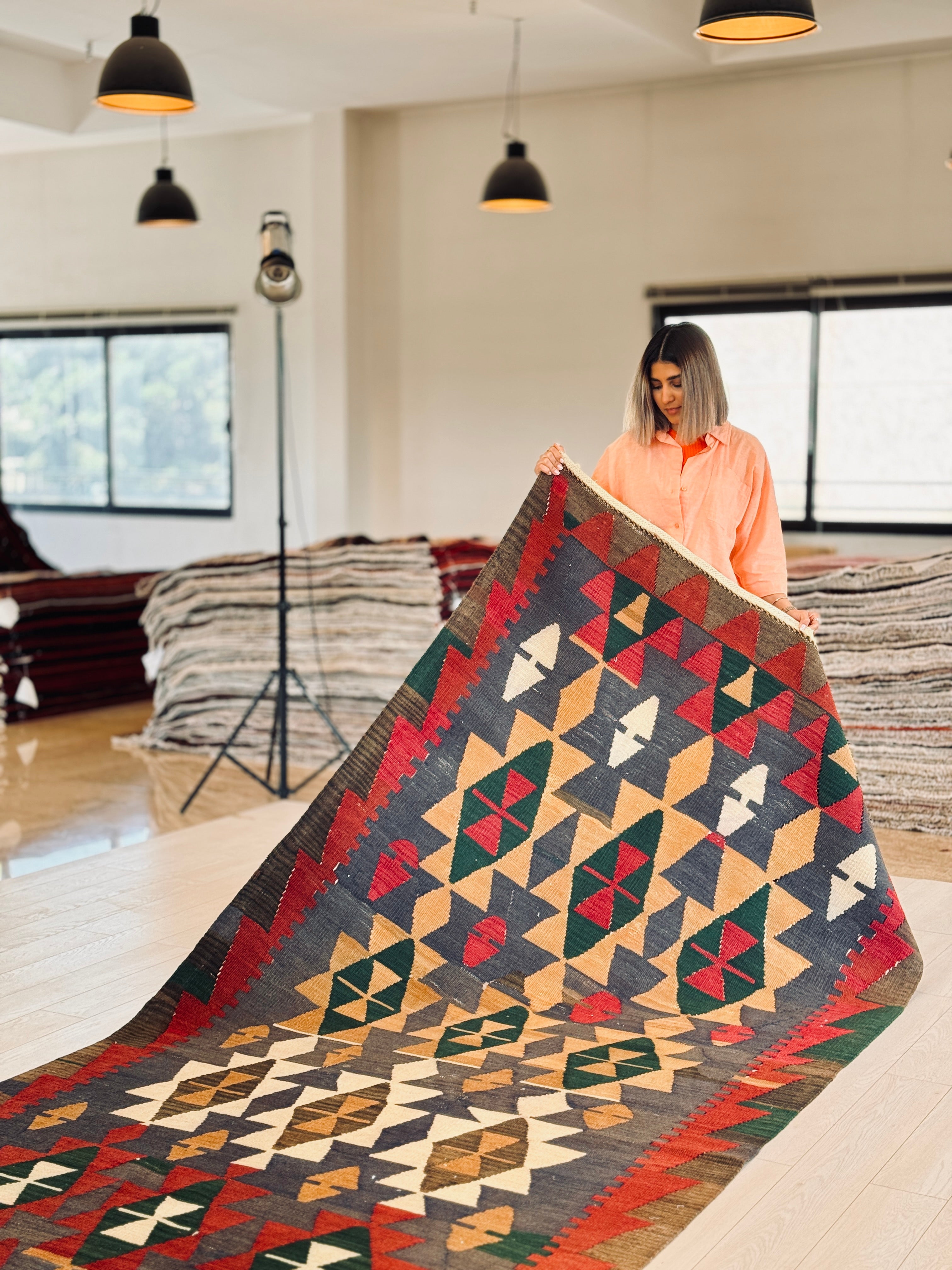 Handwoven Vintage Wool Kilim Rug – 11' 9" x 4' 9" (357 x 145 cm) - Yasi & Fara