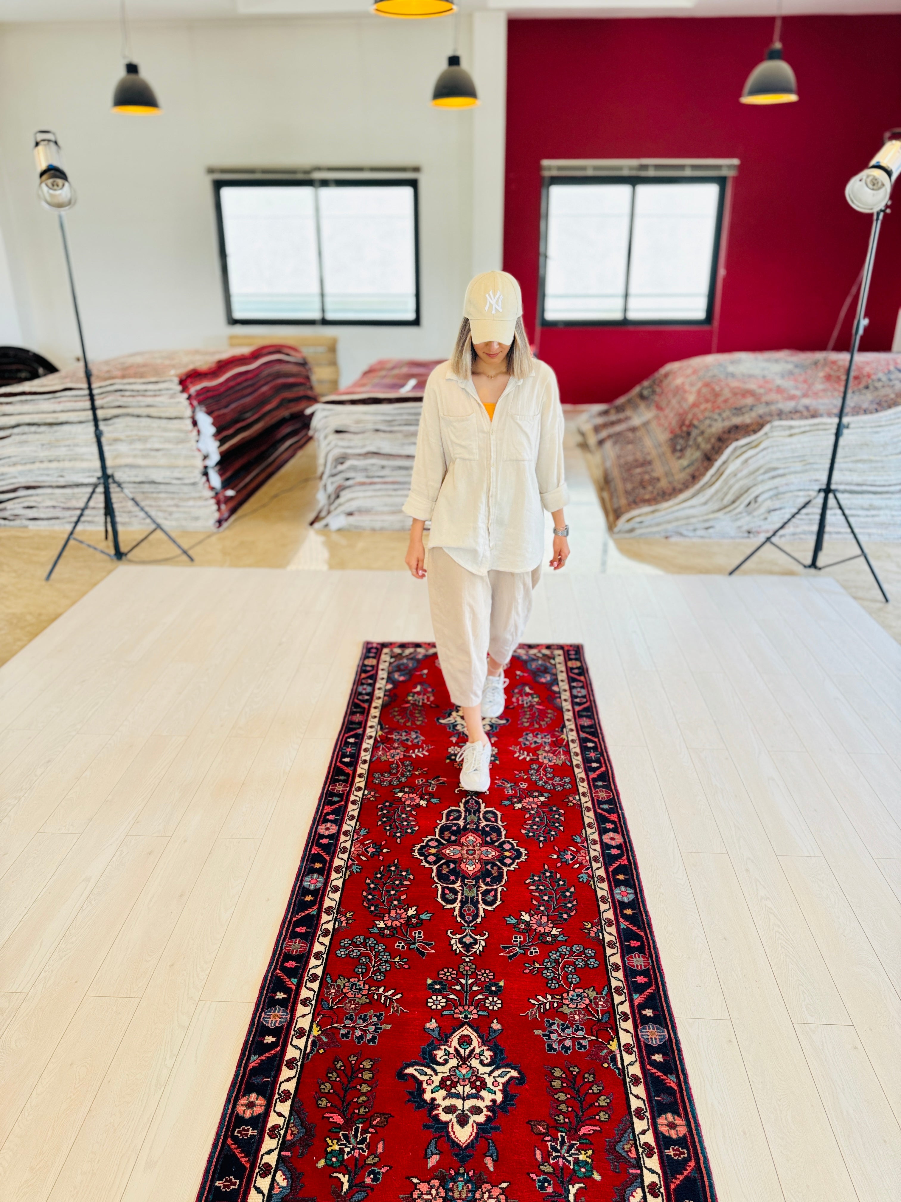 Hand-Knotted Vintage Wool Runner Rug – 9' 9" x 3' 4" (298 × 102 cm) - Yasi & Fara
