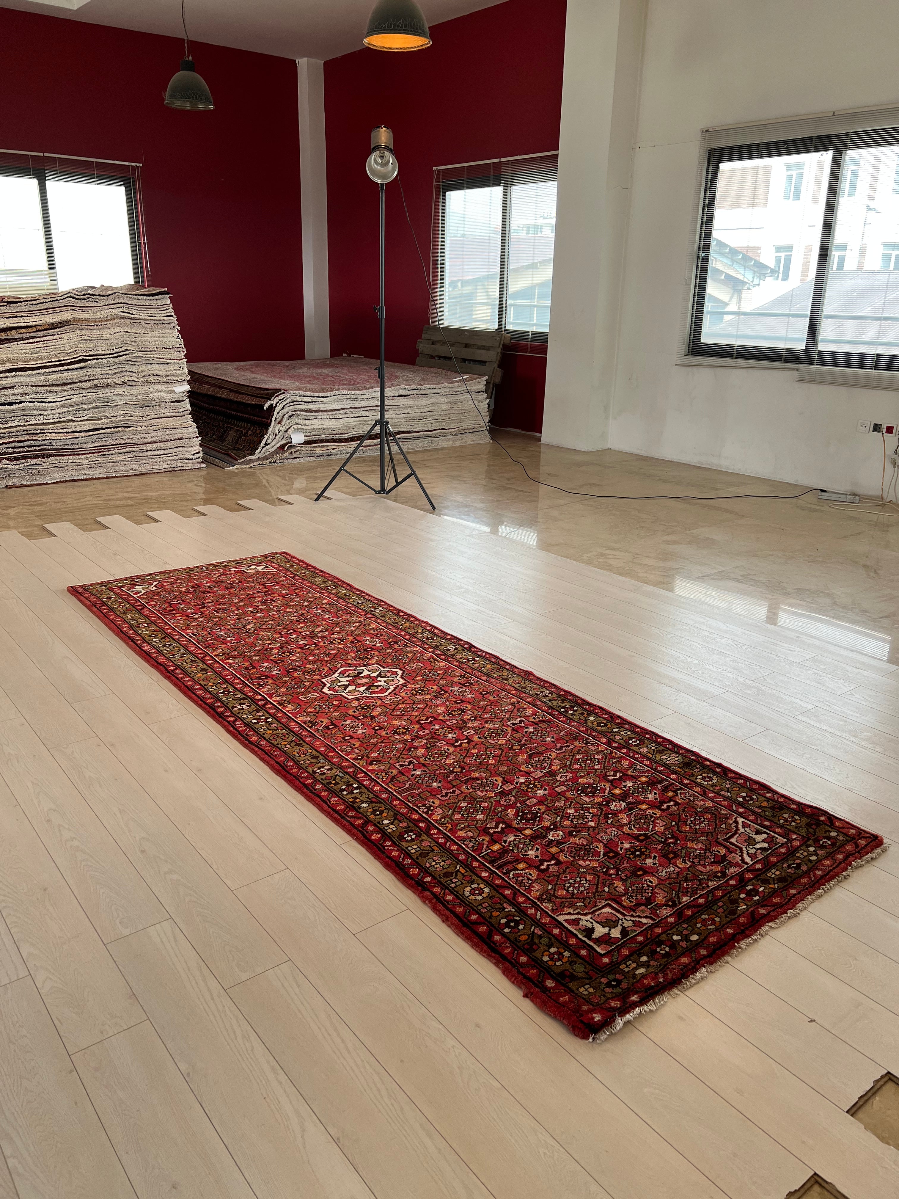 Fine Classic Hamadan Wool Runner, Red, 11 ft long – 10' 7" x 3' 7" (323 x 109 cm)