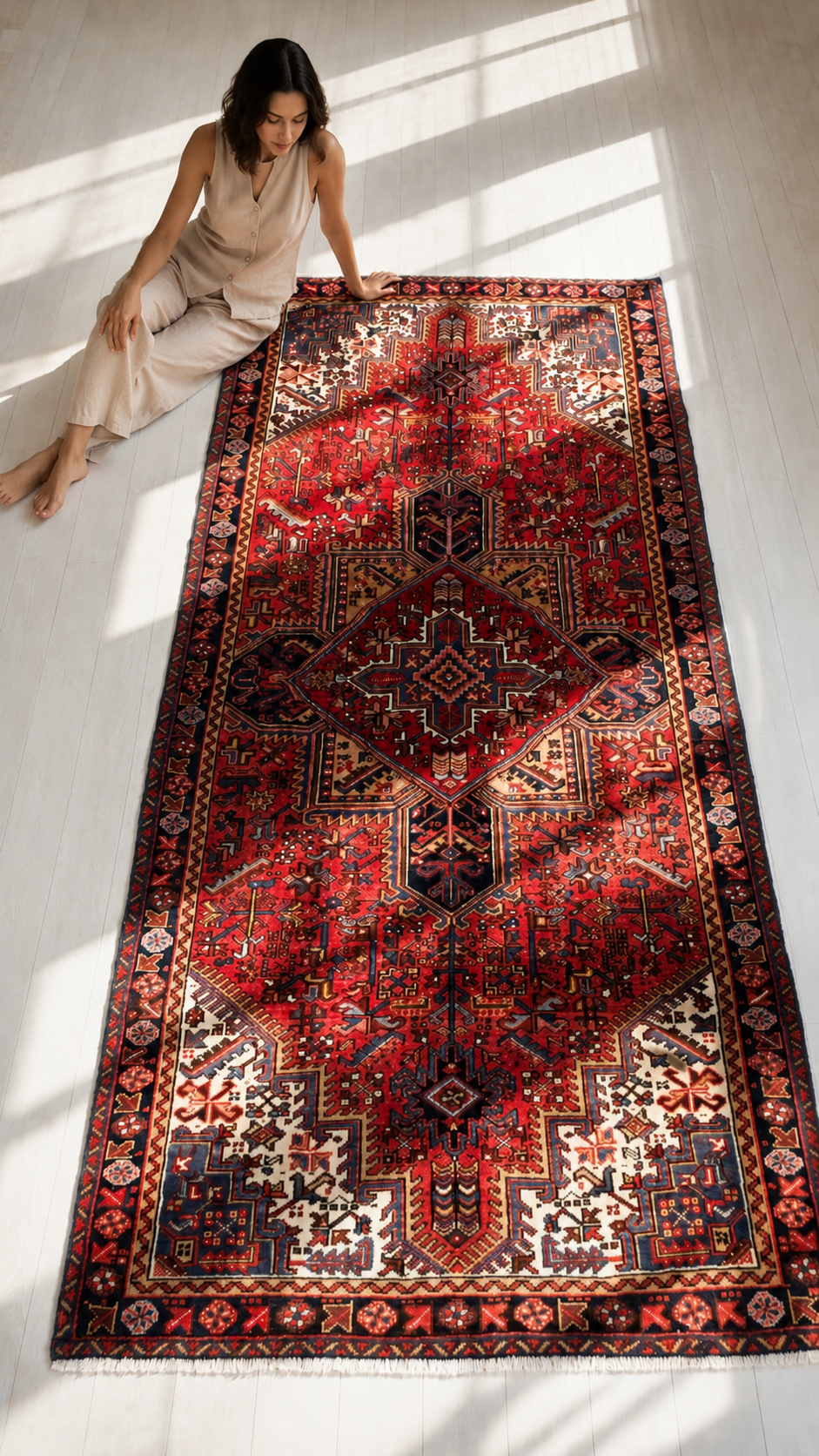 Hand-Knotted Vintage Wool Area Rug – 9' 3" x 4' 9" (281 x 145 cm) - Yasi & Fara
