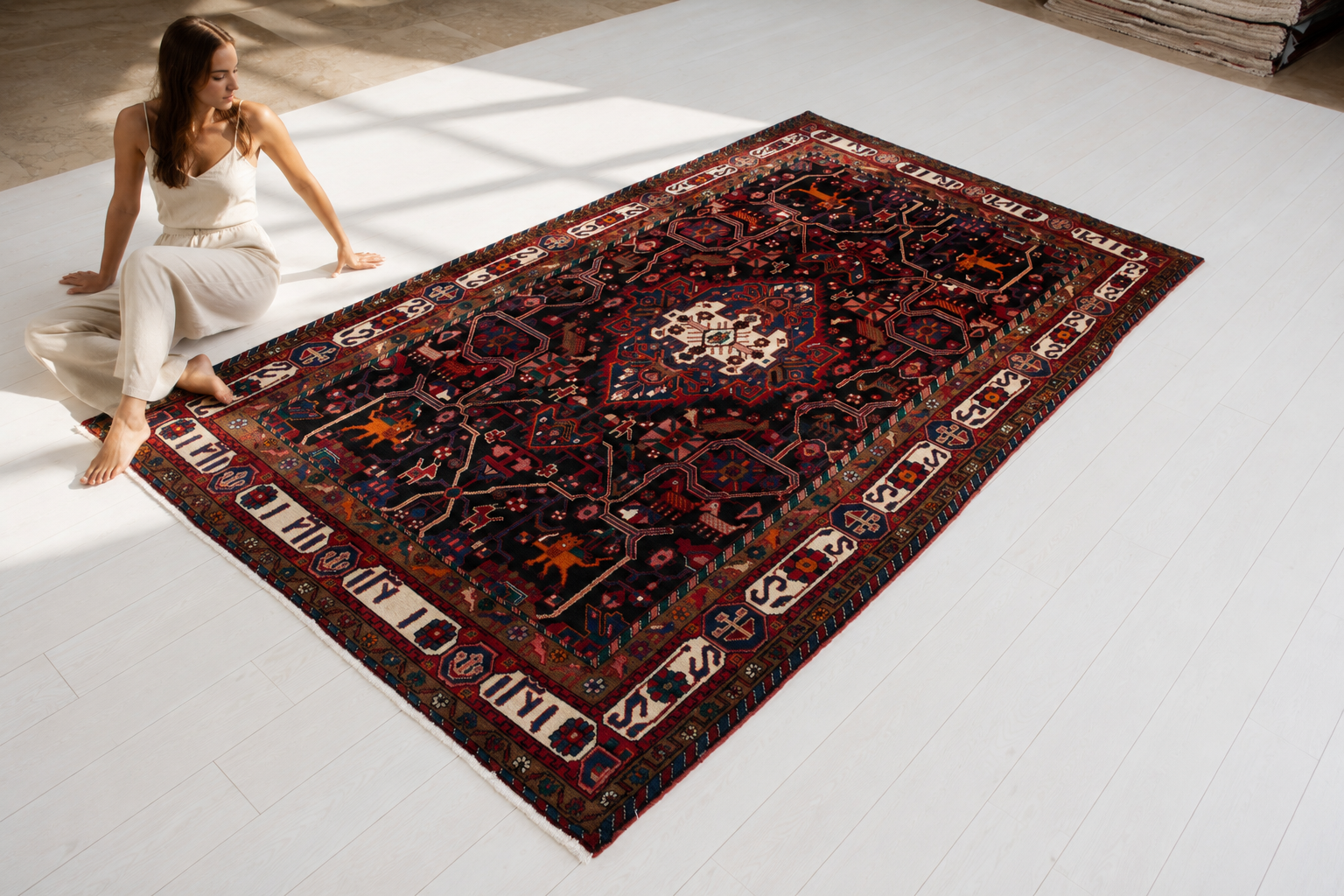 Hand-Knotted Vintage Wool Area Rug – 9' 4" x 5' 3" (285 × 161 cm) - Yasi & Fara