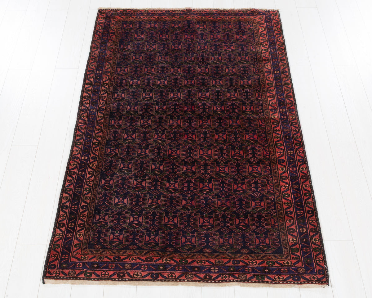 Vintage Tarom Red, deep navy blue hand-knotted wool rug, SKU 5605