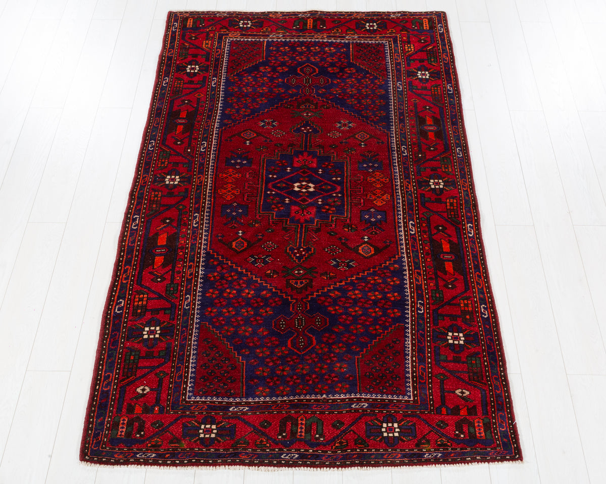 Vintage Zanjan Red, navy blue hand-knotted wool rug, SKU 5609