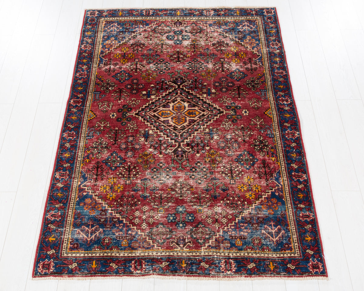Antique Joshaghan Red, blue hand-knotted wool rug, SKU 5612