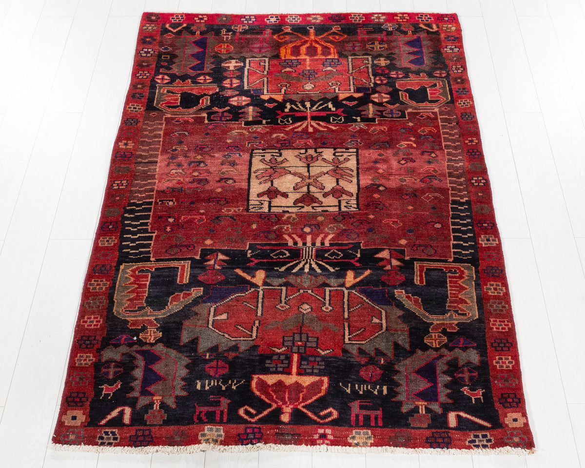 Vintage Lori Intense navy blue, maroon hand-knotted wool rug, SKU 5616