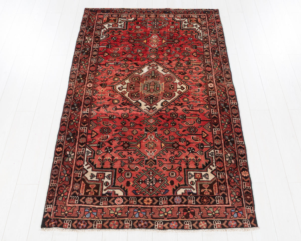 Vintage Hamadan Bright red hand-knotted wool rug, SKU 5626