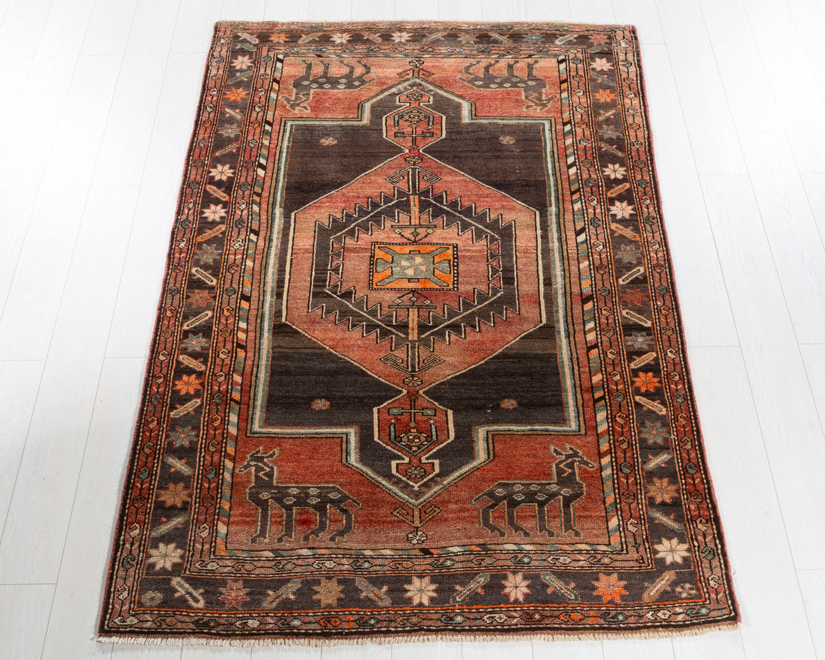 Antique Lori brick red and black hand-knotted wool rug, SKU 5634