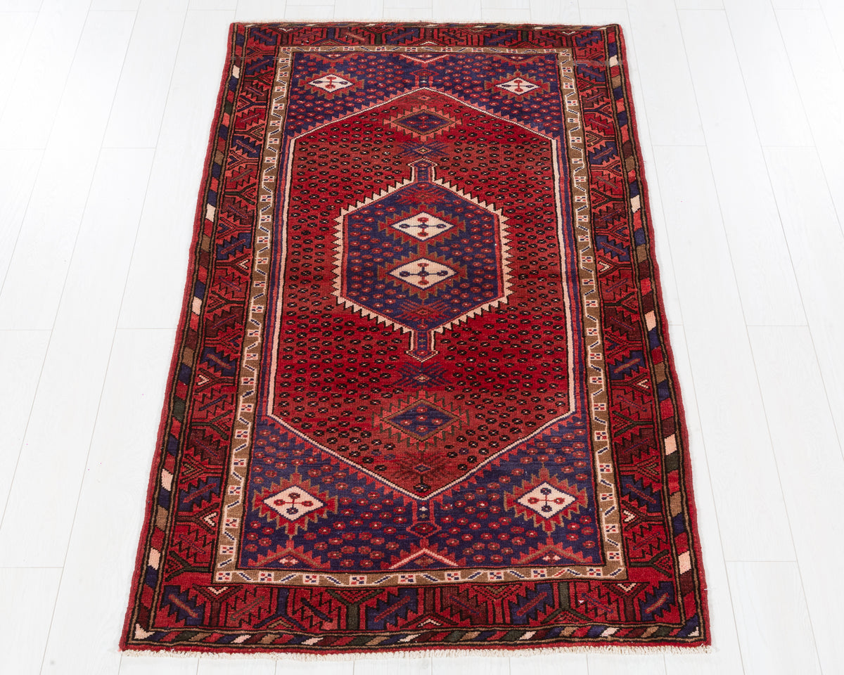 Vintage Zanjan Red, navy blue hand-knotted wool rug, SKU 5635
