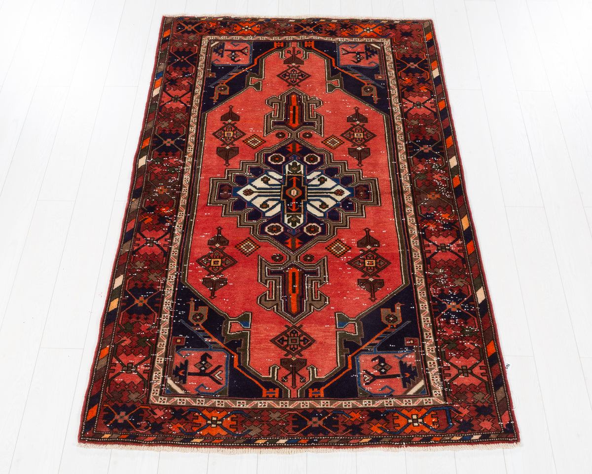 Vintage Zanjan Coral, maroon hand-knotted wool rug, SKU 5637
