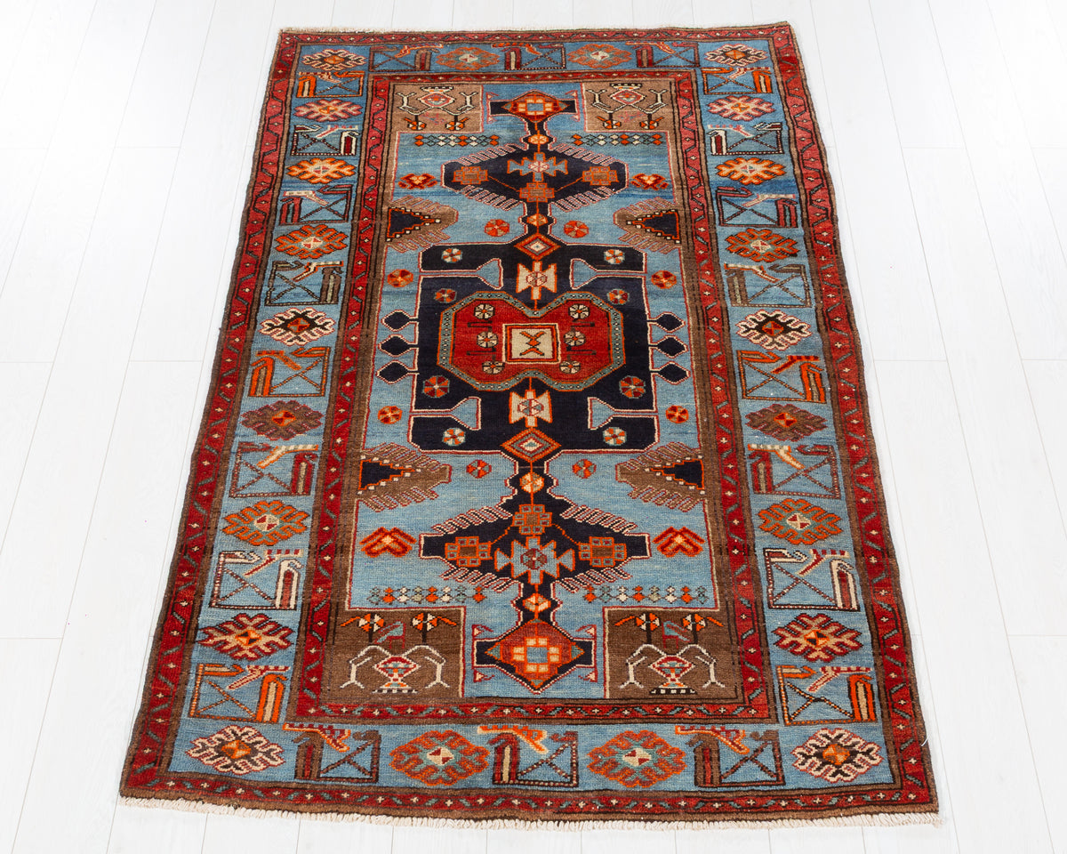 Vintage Tarom Turquoise blue, brown hand-knotted wool rug, SKU 5638