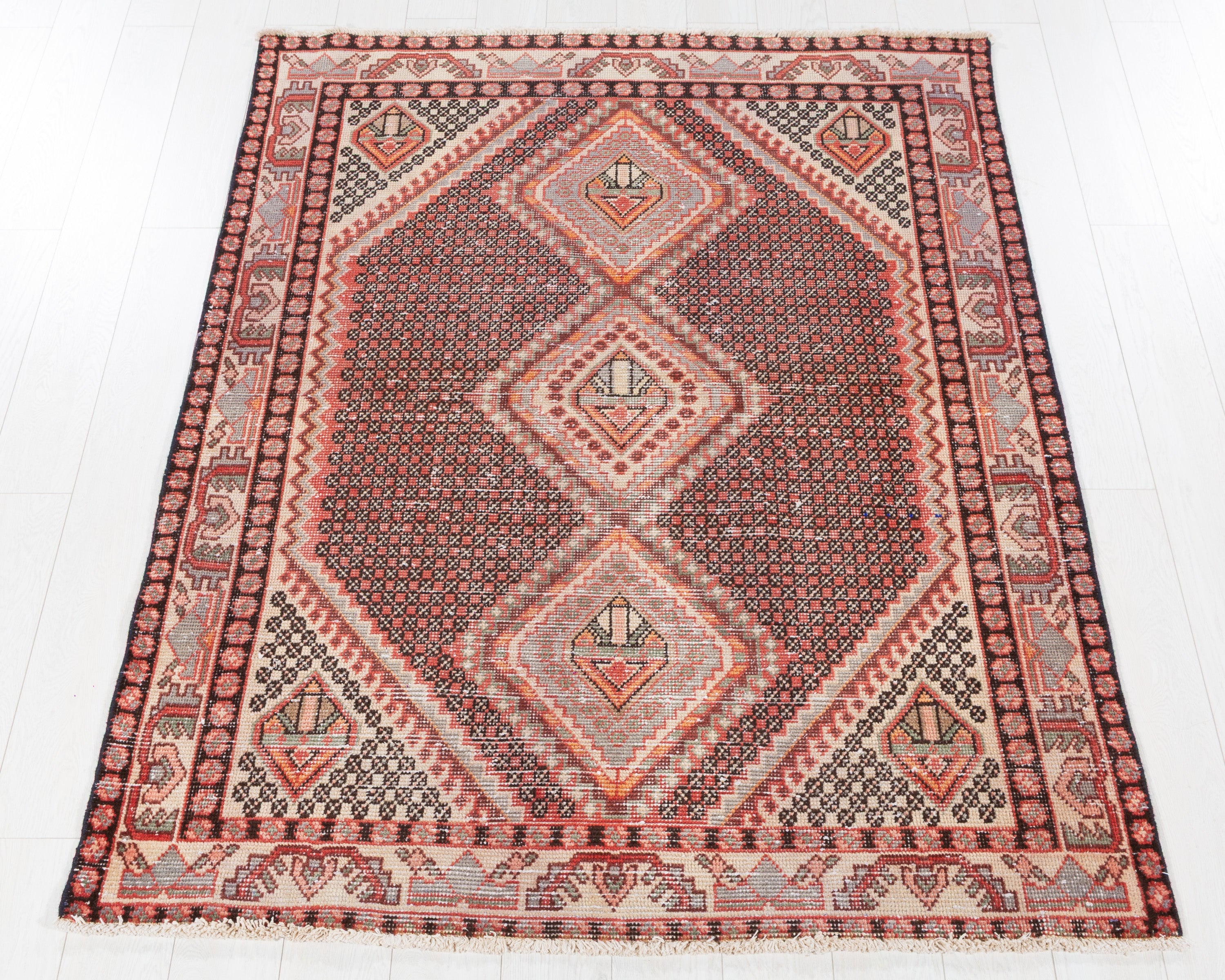 Vintage Hamadan Faded Soft Coral hand-knotted wool rug, SKU 5647
