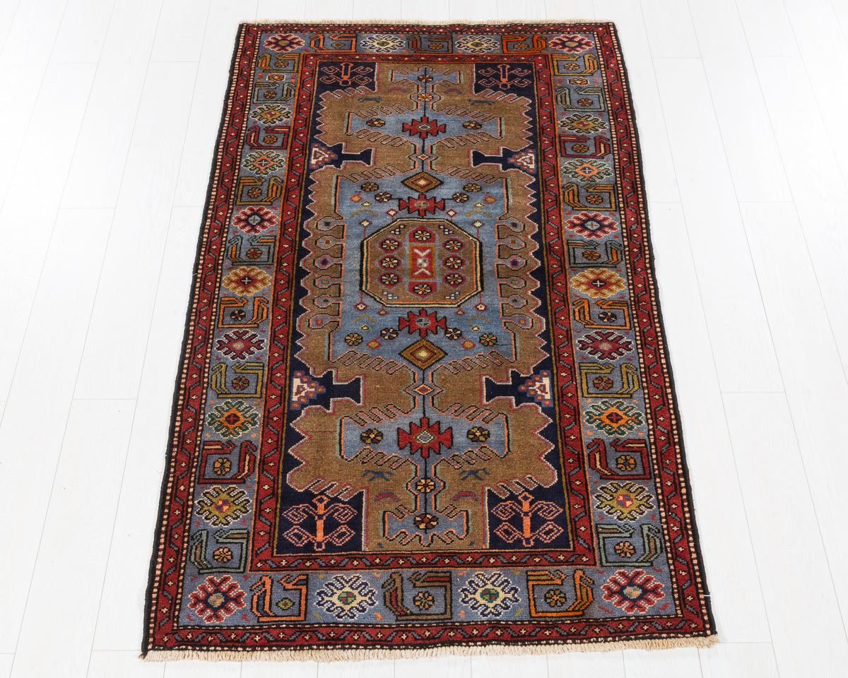 Collectible Vintage Tarom Brown, Turquoise Blue hand-knotted wool rug, SKU 5648