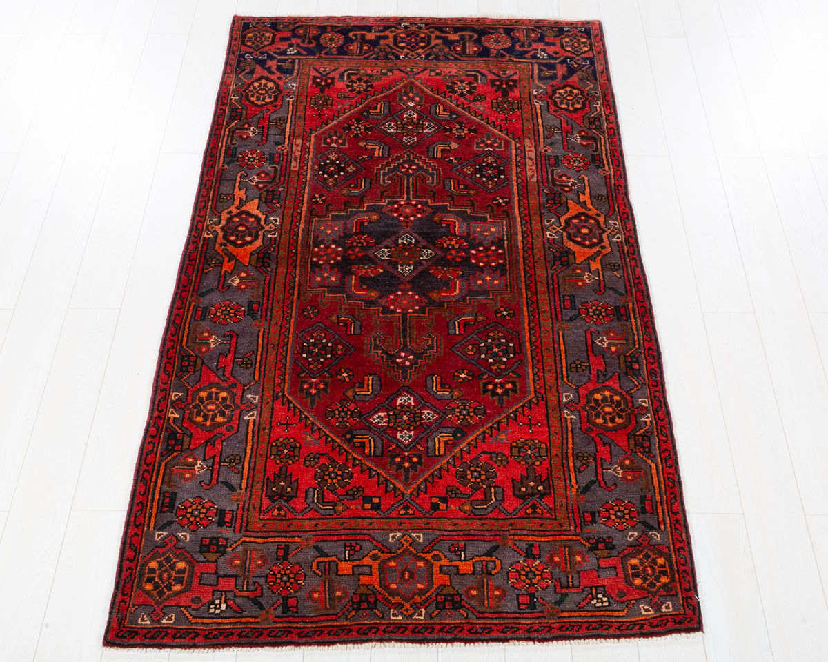 Collectible Vintage Zanjan Rust Red, Orange-Red hand-knotted wool rug, SKU 5651