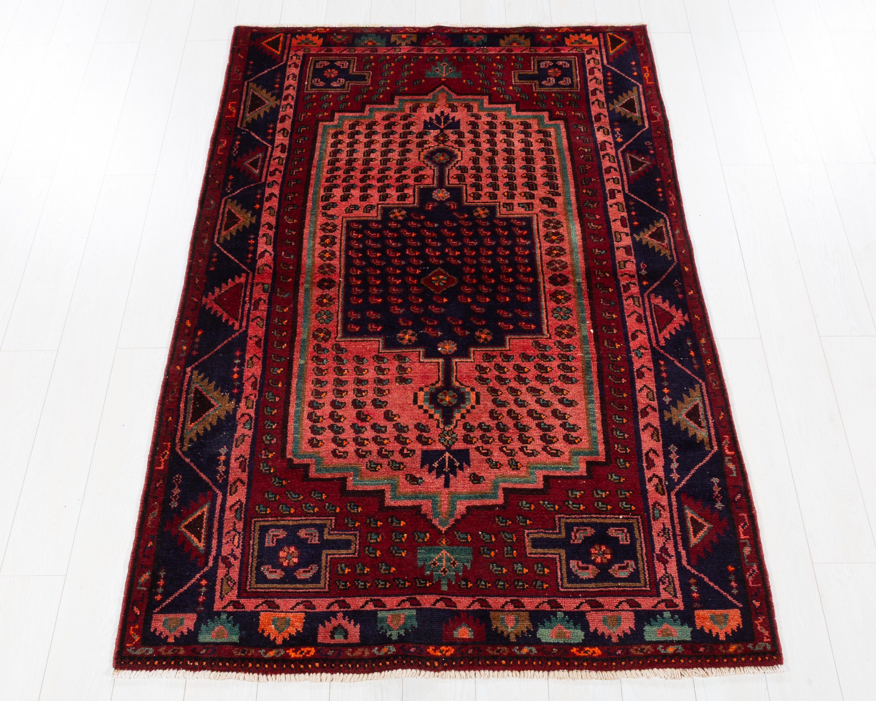Collectible Vintage Zanjan Maroon, Pink hand-knotted wool rug, SKU 5654