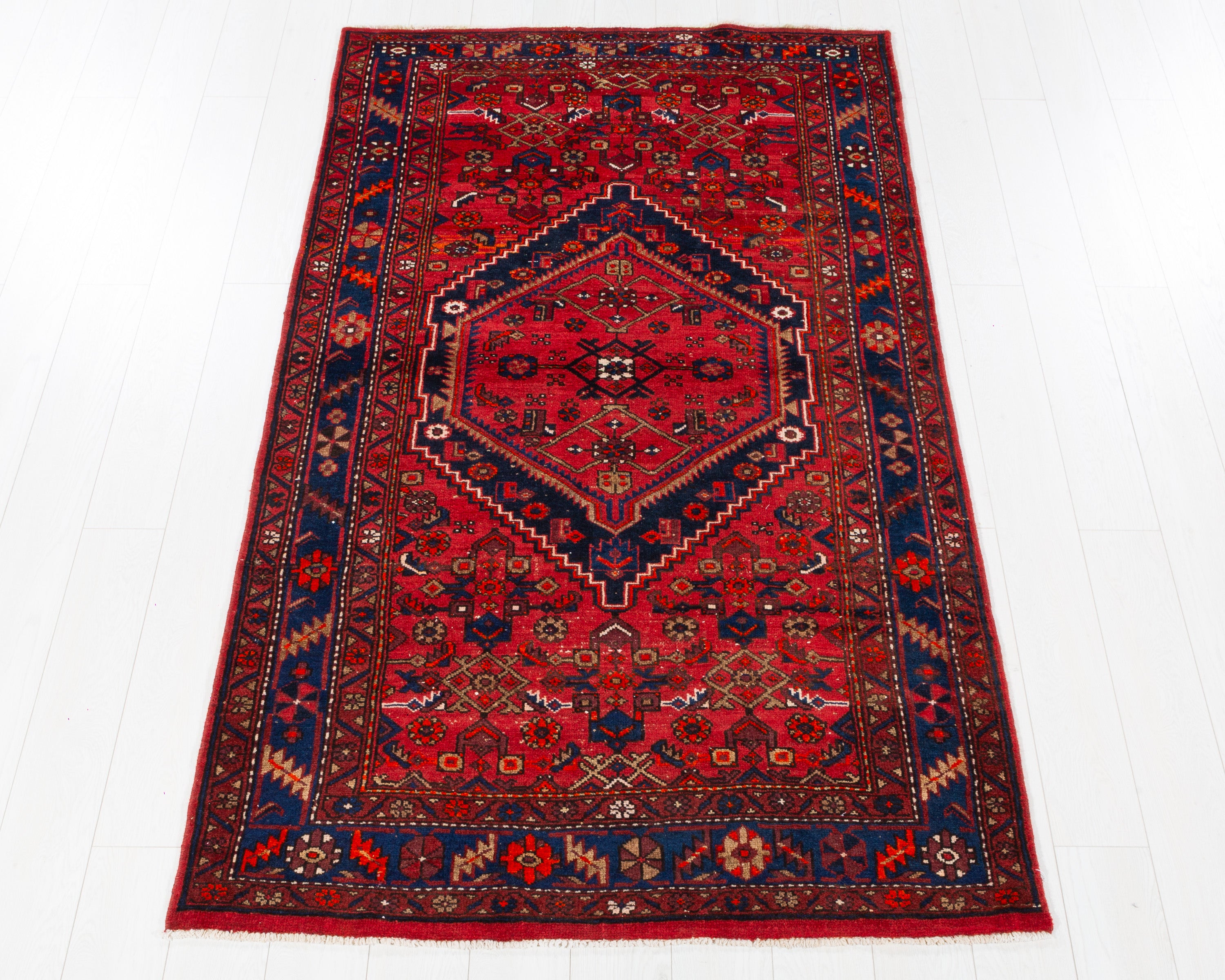 Vintage Zanjan Red, Navy Blue hand-knotted wool rug, SKU 5655
