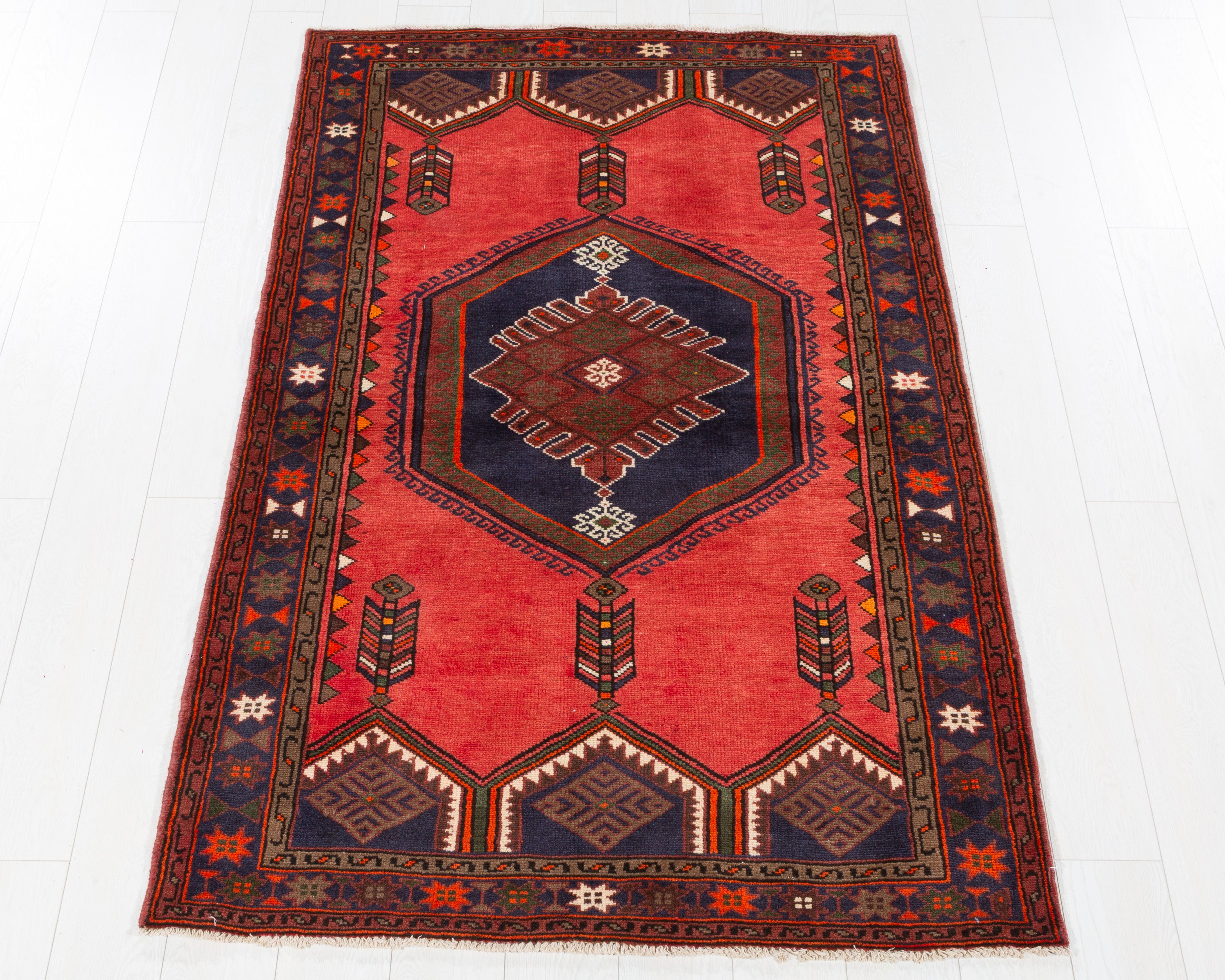 Vintage Zanjan Coral, Navy Blue hand-knotted wool rug, SKU 5656