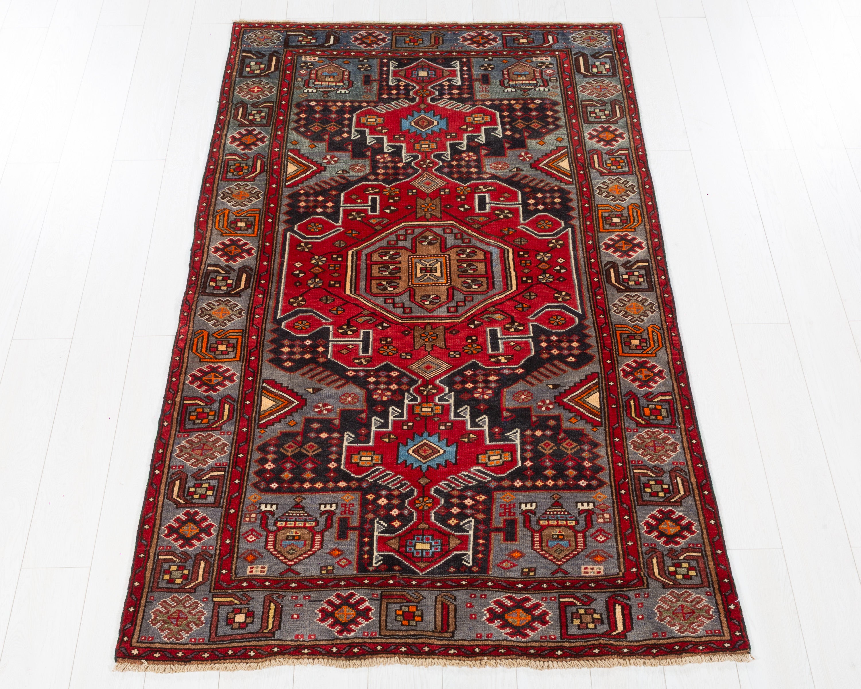 Collectible Vintage Tarom Red, Deep Navy Blue hand-knotted wool rug, SKU 5657