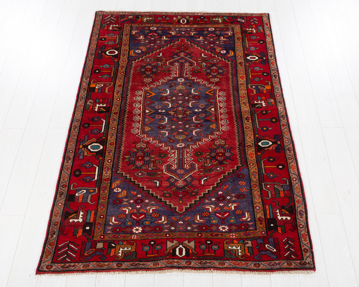 Vintage Zanjan Rust Red, Navy Blue hand-knotted wool rug, SKU 5659