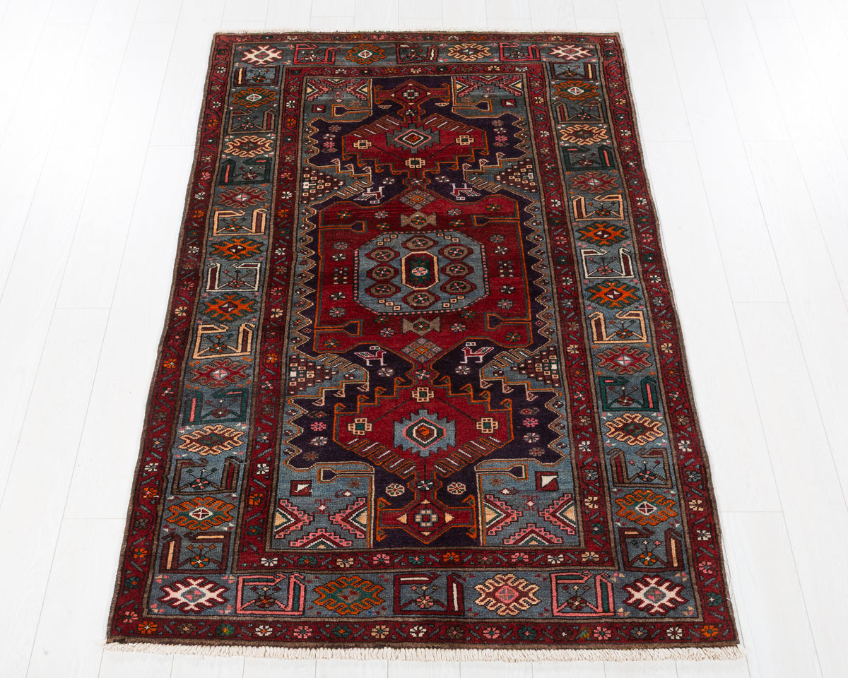 Collectible Vintage Tarom Red, Deep Navy Blue hand-knotted wool rug, SKU 5660