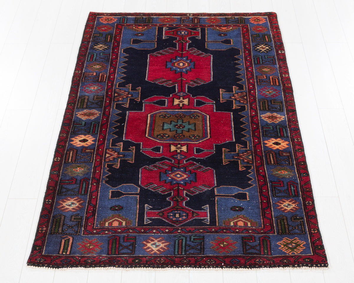 Collectible Vintage Tarom Deep Navy Blue, Pinkish-Red hand-knotted wool rug, SKU 5662