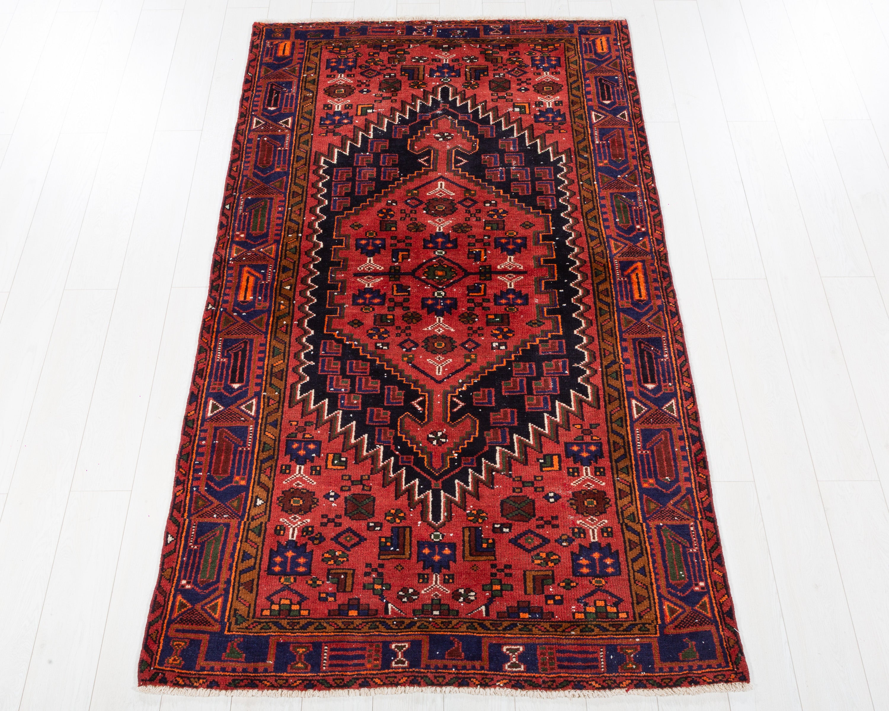 Vintage Zanjan Rust Red, Deep Navy Blue hand-knotted wool rug, SKU 5663