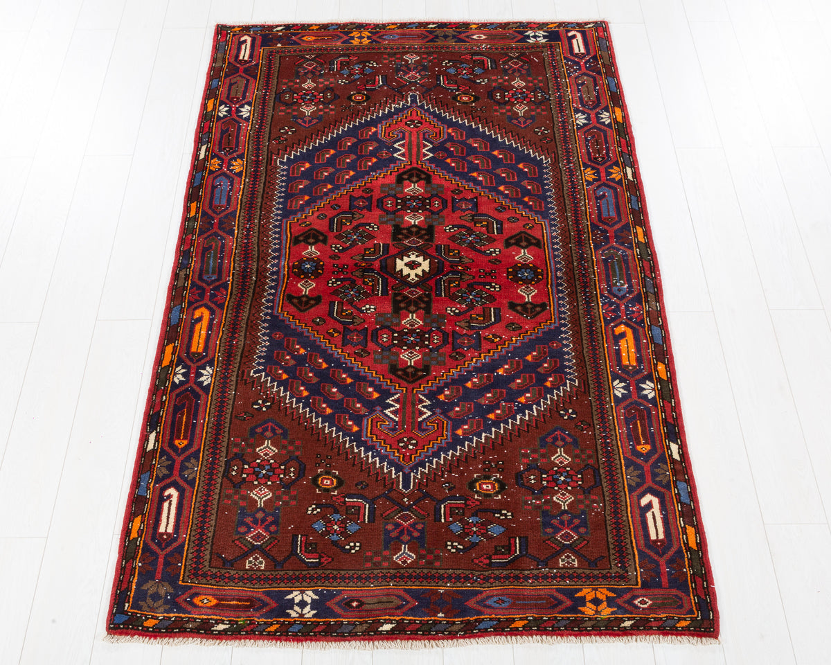 Vintage Zanjan Brown, Navy Blue hand-knotted wool rug, SKU 5665
