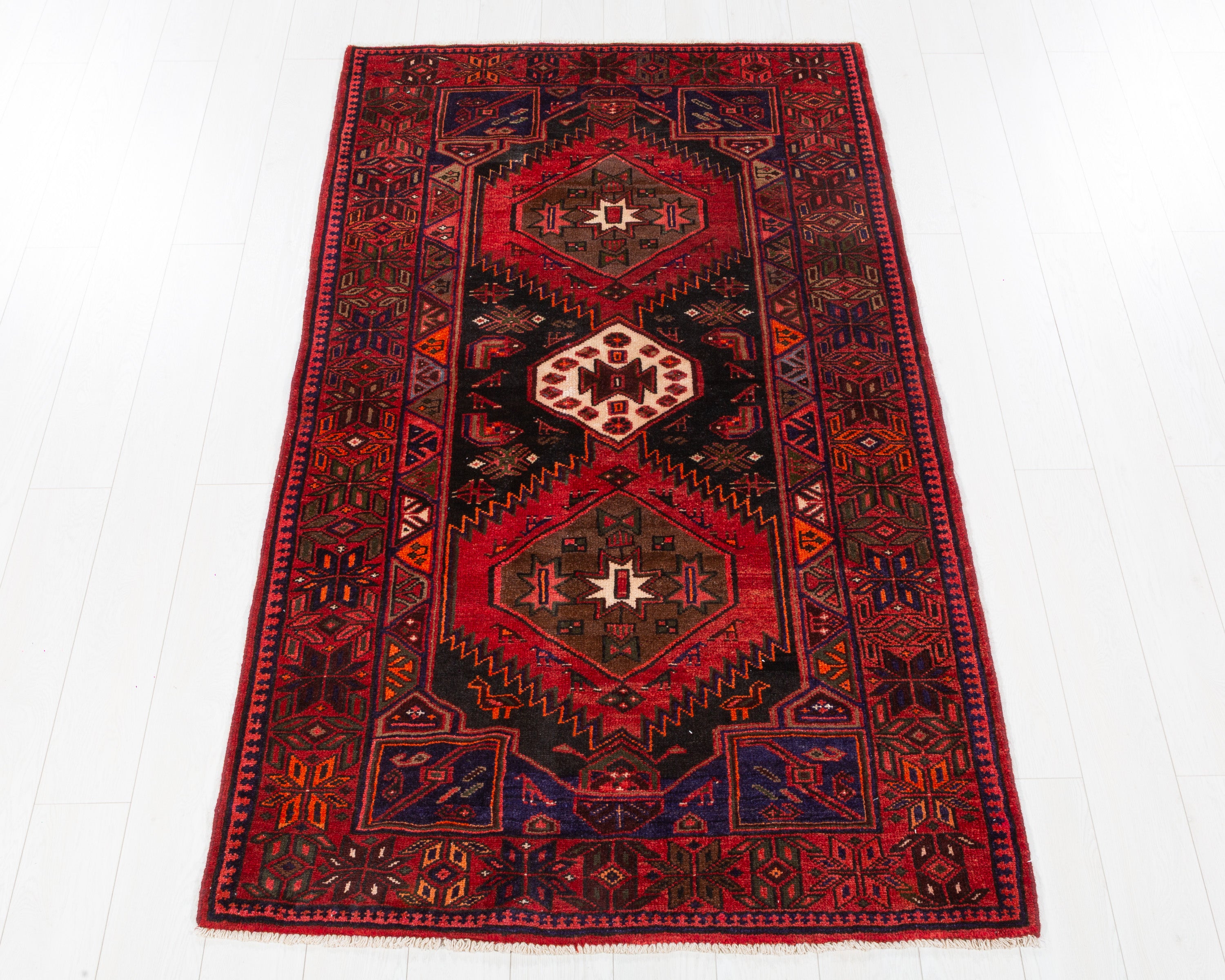 Vintage Zanjan Black, Red hand-knotted wool rug, SKU 5667